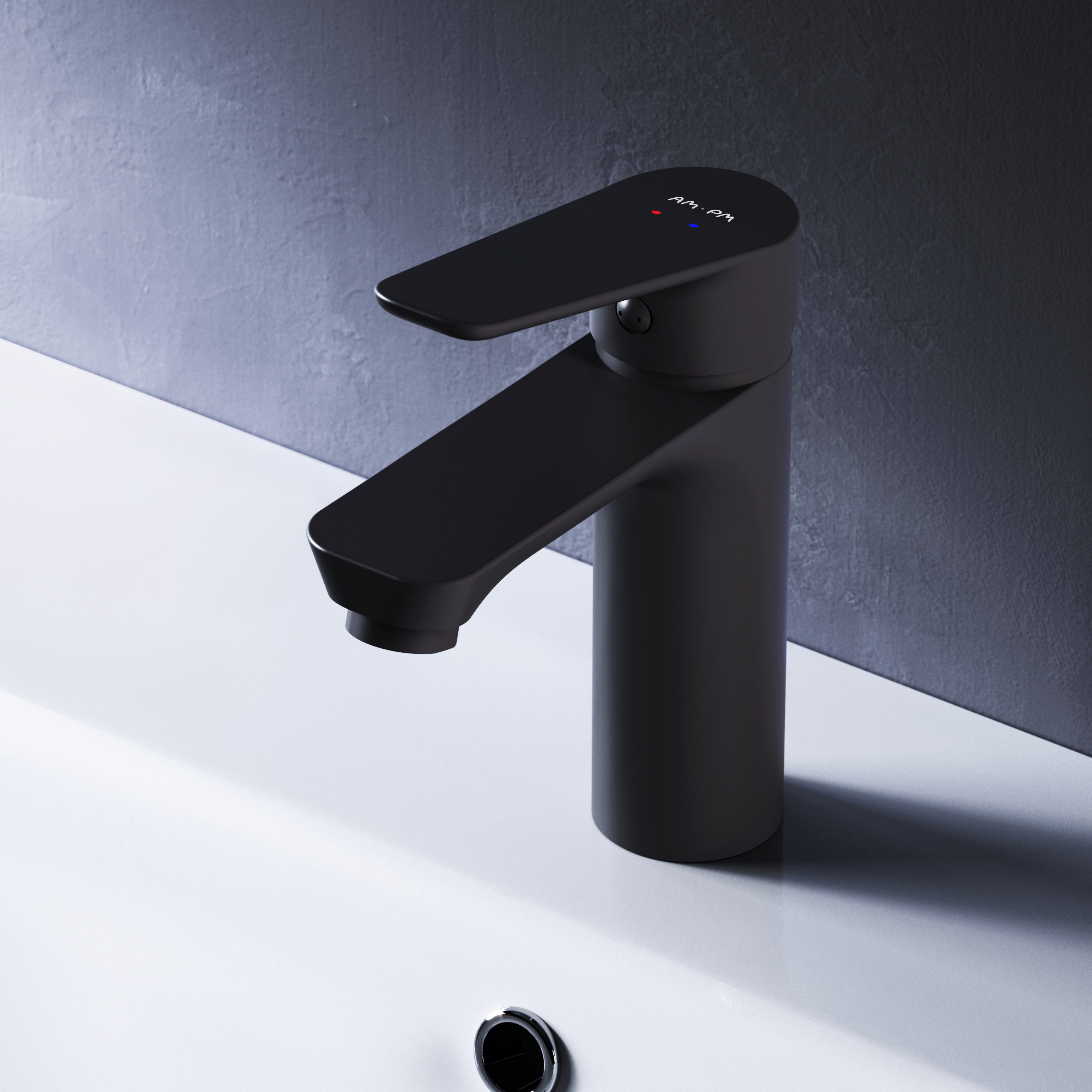 AM.PM Waschtischarmatur Bad Armatur HIT Schwarz Waschbeckenarmatur M-Größe Wasserhahn (Badarmatur Mischarmatur mit Ablaufgarnitur, Mischbatterie inkl. 2 x G 3/8-Anschluss und Klick-Ablauf) Einhebelmischer für warmes und kaltes Wasser