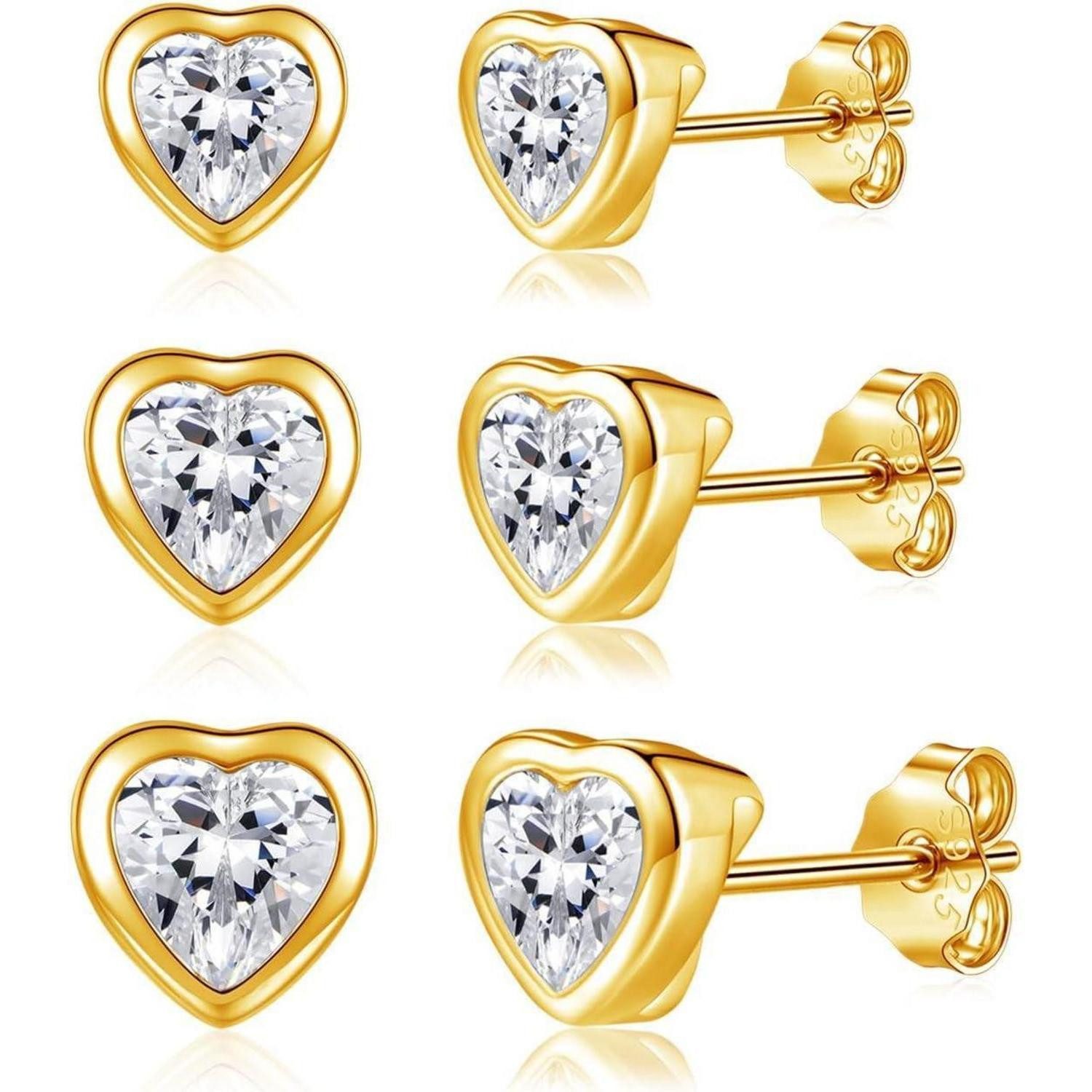 LuxusKollektion Ohrstecker-Set Ohrringe Ohrstecker 925 Silber 3er Zirkonia Herz Stern Herz Gold