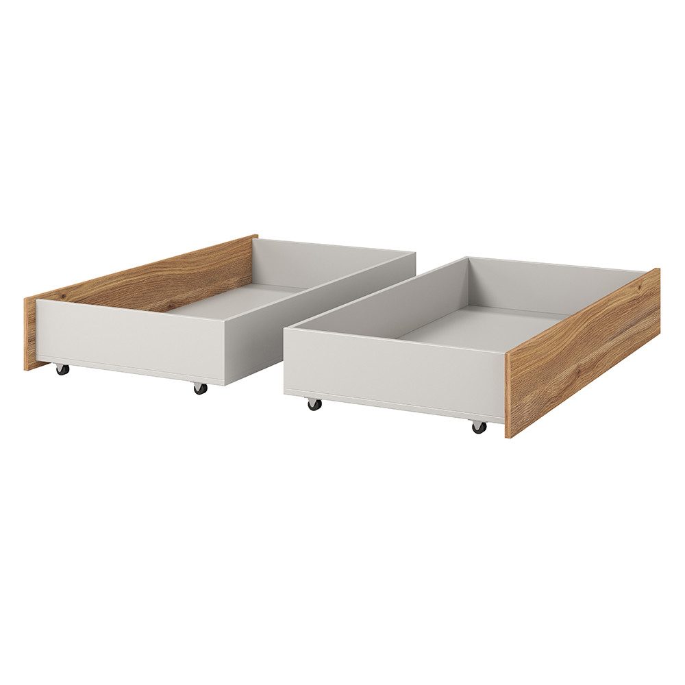 Lomadox Bettschubkasten ISPARTA-83, Eiche Nb., 2er Set, auf Rollen