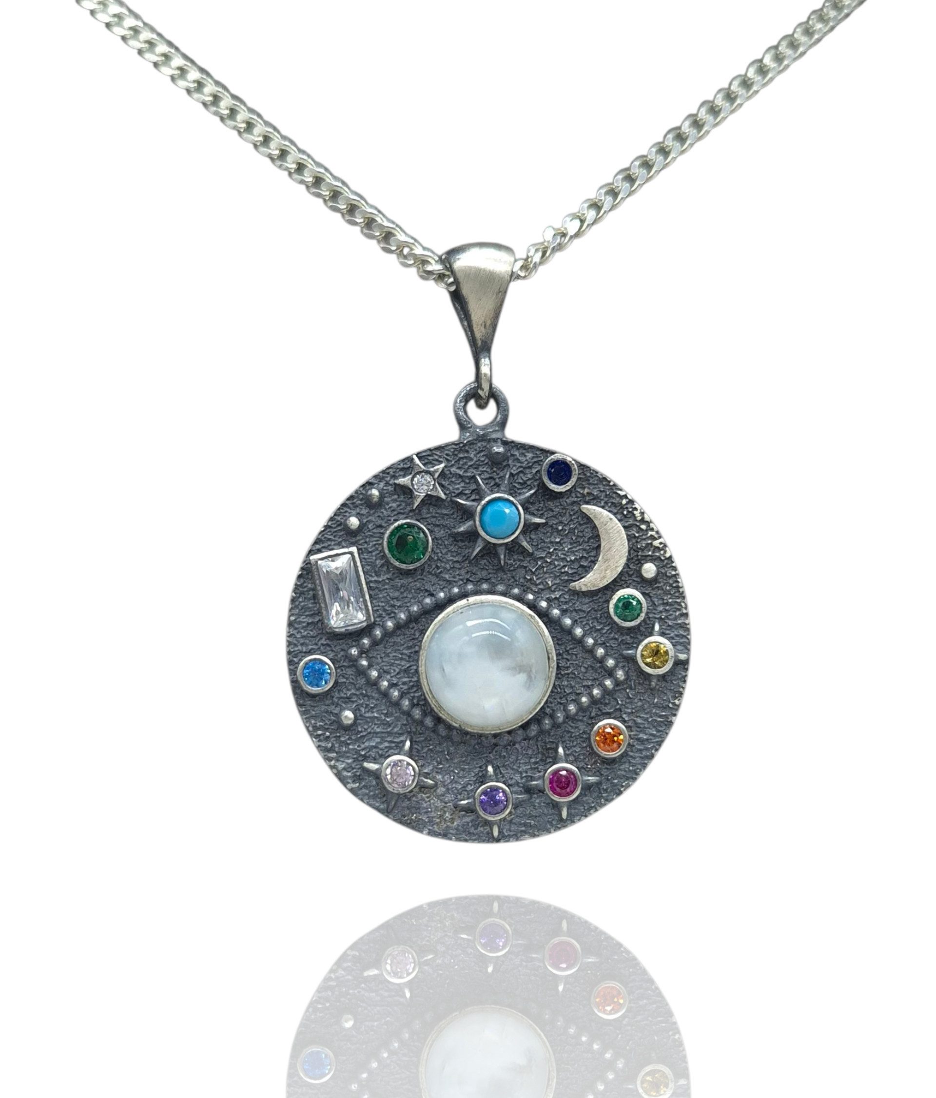 NAHLE Panzerkette Silber Kette mystisches Auge mit Mondstein Silber Halskette (2-tlg., inklusive Schmuckbox), 925 Silber Anhänger - rhodiniert - mit echtem Mondstein