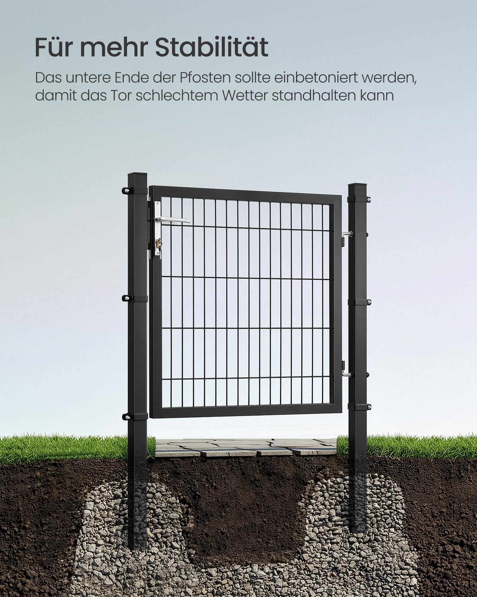 SONGMICS Gartentor Zauntür mit Schloss und Türklinke, für Garten oder Hof, verzinkter Stahl, 106 x 145 cm, rechteckiges Rohr
