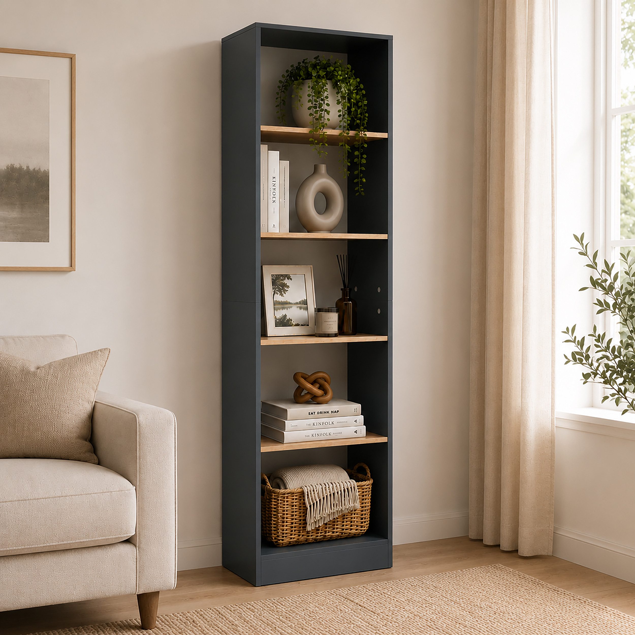 VCM Standregal Dilos Bücherregal B. 52 x T. 30 x H. 183 cm, für Aktenordner, Büroregal mit 5 Fächern – Bild 3 von 5