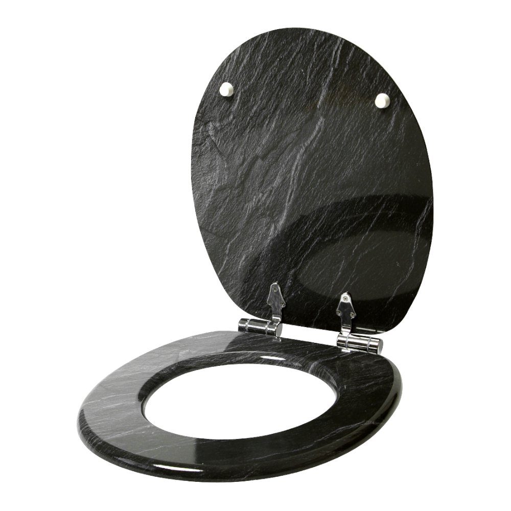 Sanilo Badaccessoire-Set 6-teilig Granit, WC-Sitz mit Absenkautomatik, Badteppich 70 x 110 cm, Waschbeckenstöpsel, Badewannenstöpsel, Seifenspender, WC-Bürste, 6 tlg., hochwertig & modern, universell, leichte Montage