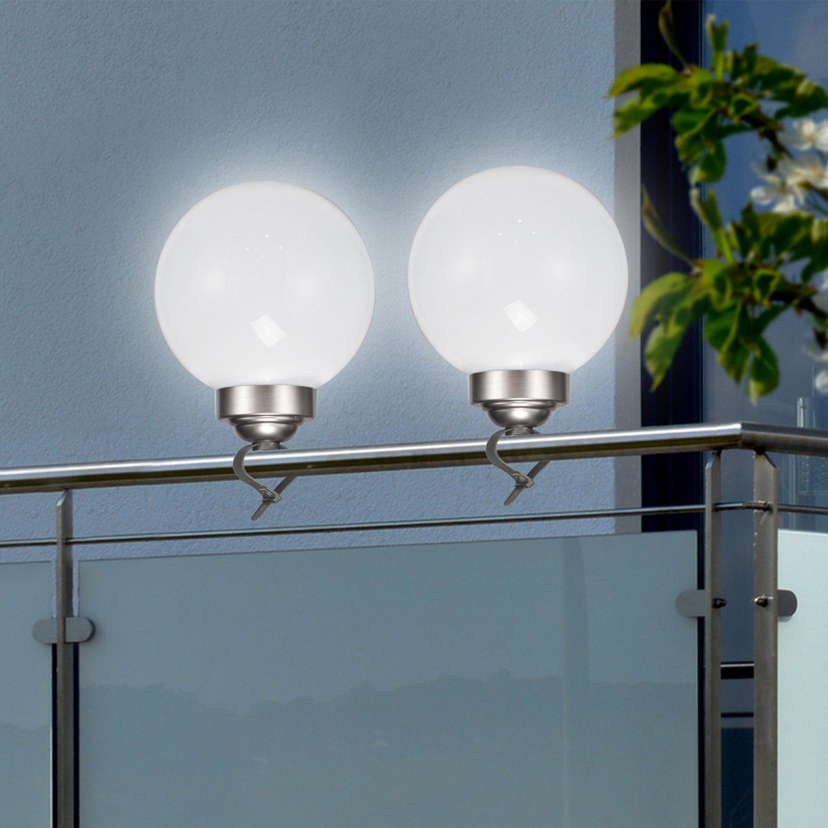 MARELIDA LED Solarleuchte LED Solar Kugellampe 2in1 D: 20cm inkl. Clip Erdspieß Balkon Gelände, LED Classic, kaltweiss (5300K bis 6000K)