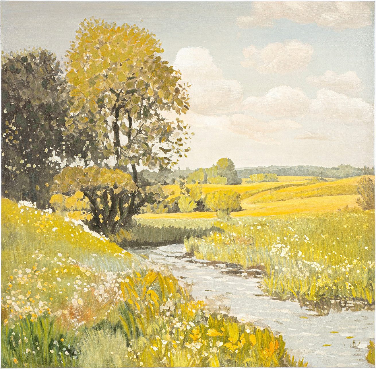 GILDE Leinwandbild Bild quadratisch Quiet stream grün, Landschaft (1 St), Landschaftsbild Bachlauf Naturidylle Ruhemotiv Wasserlandschaft