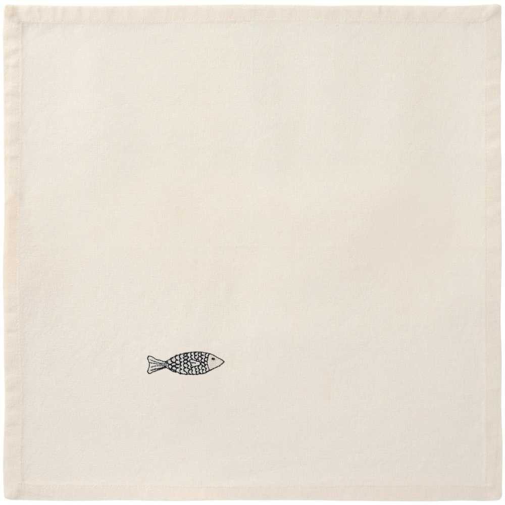 Ib Laursen Stoffserviette IB Laursen Stoffserviette ATLANTIS Creme Weiß mit FISCH