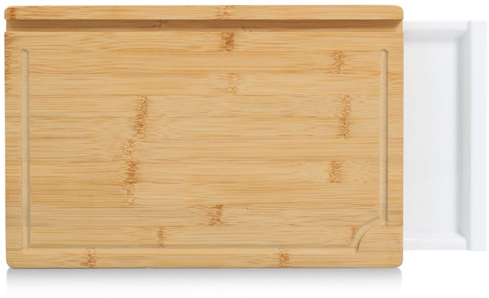Zeller Present Schneidebrett mit Tablet-Halter, Bambus, Kunststoff, mit herausnehmbarem Auffangbehälter