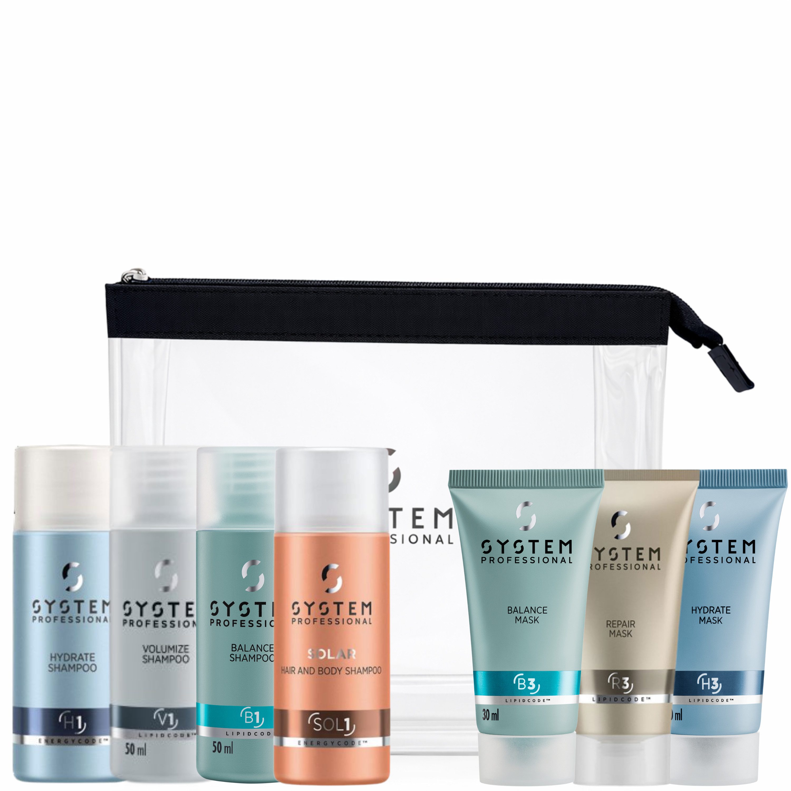 System Professional Haarpflege-Set Lipid Code Reise- & Kennenlernset mit Shampoos & Masken, 7-tlg.