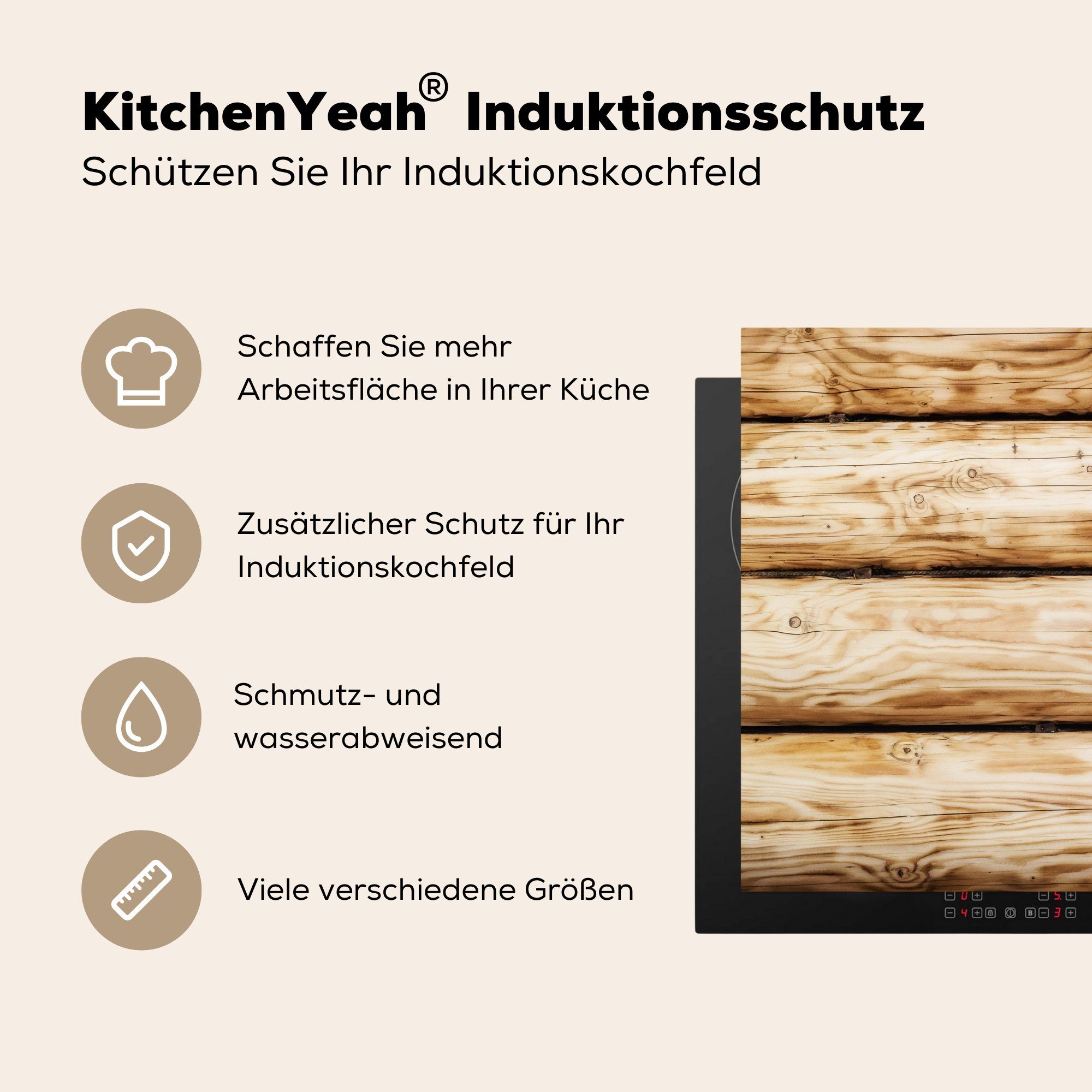 MuchoWow Herdblende-/Abdeckplatte Vintage küche Design, - Vinyl, - (1 für 78x78 - Ceranfeldabdeckung, Arbeitsplatte cm, tlg), Regal Holz