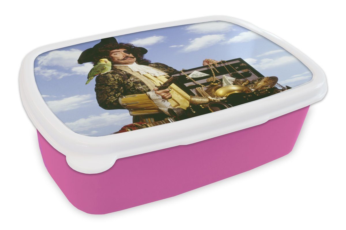 MuchoWow Lunchbox Pirat mit Schatz, Kunststoff, (2-tlg), Brotbox für Erwachsene, Brotdose Kinder, Snackbox, Mädchen, Kunststoff rosa