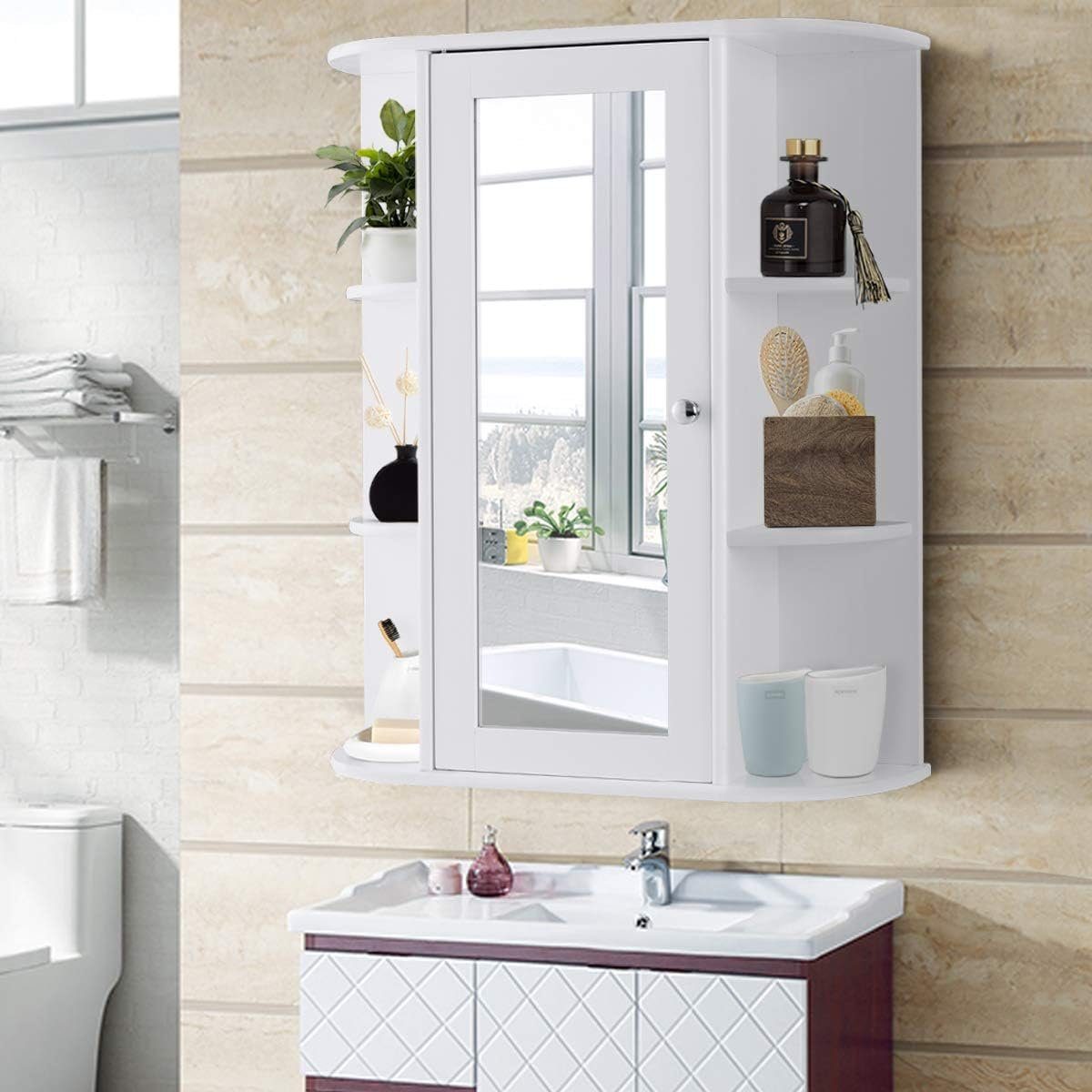 Verstellbare Trennwand Spiegelschrank Innere KOMFOTTEU Badezimmerspiegel