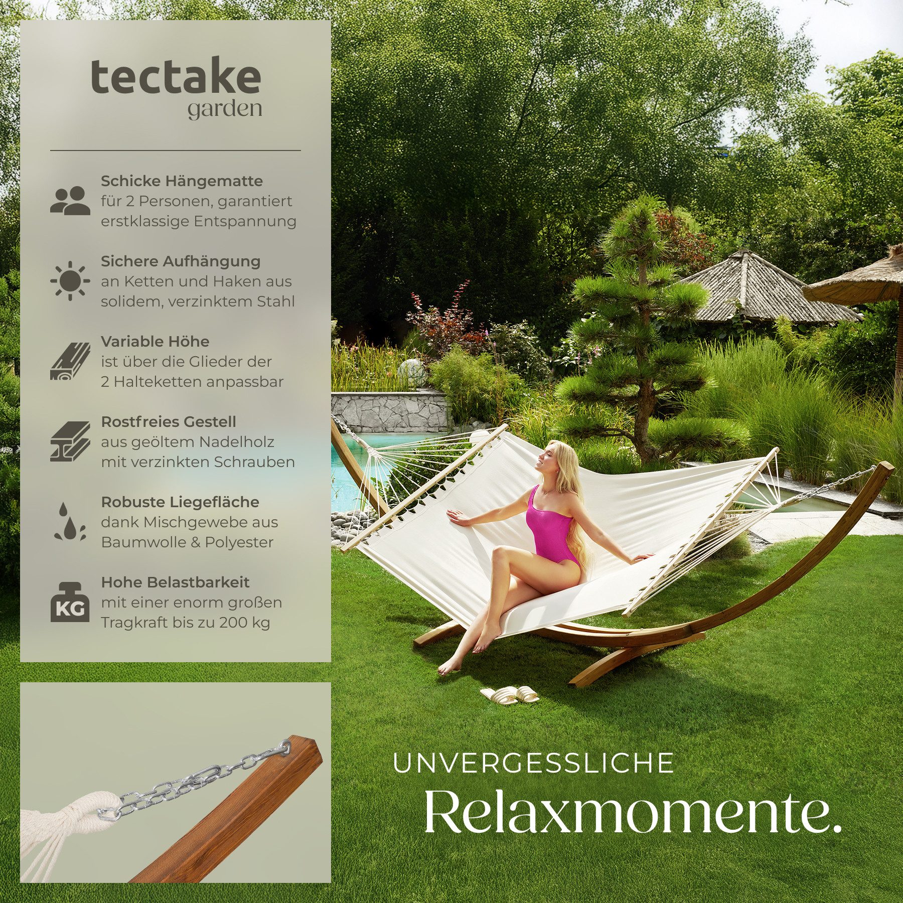 tectake Hängematte Thorsten, mit Holzgestell, für 2 Personen günstig online kaufen
