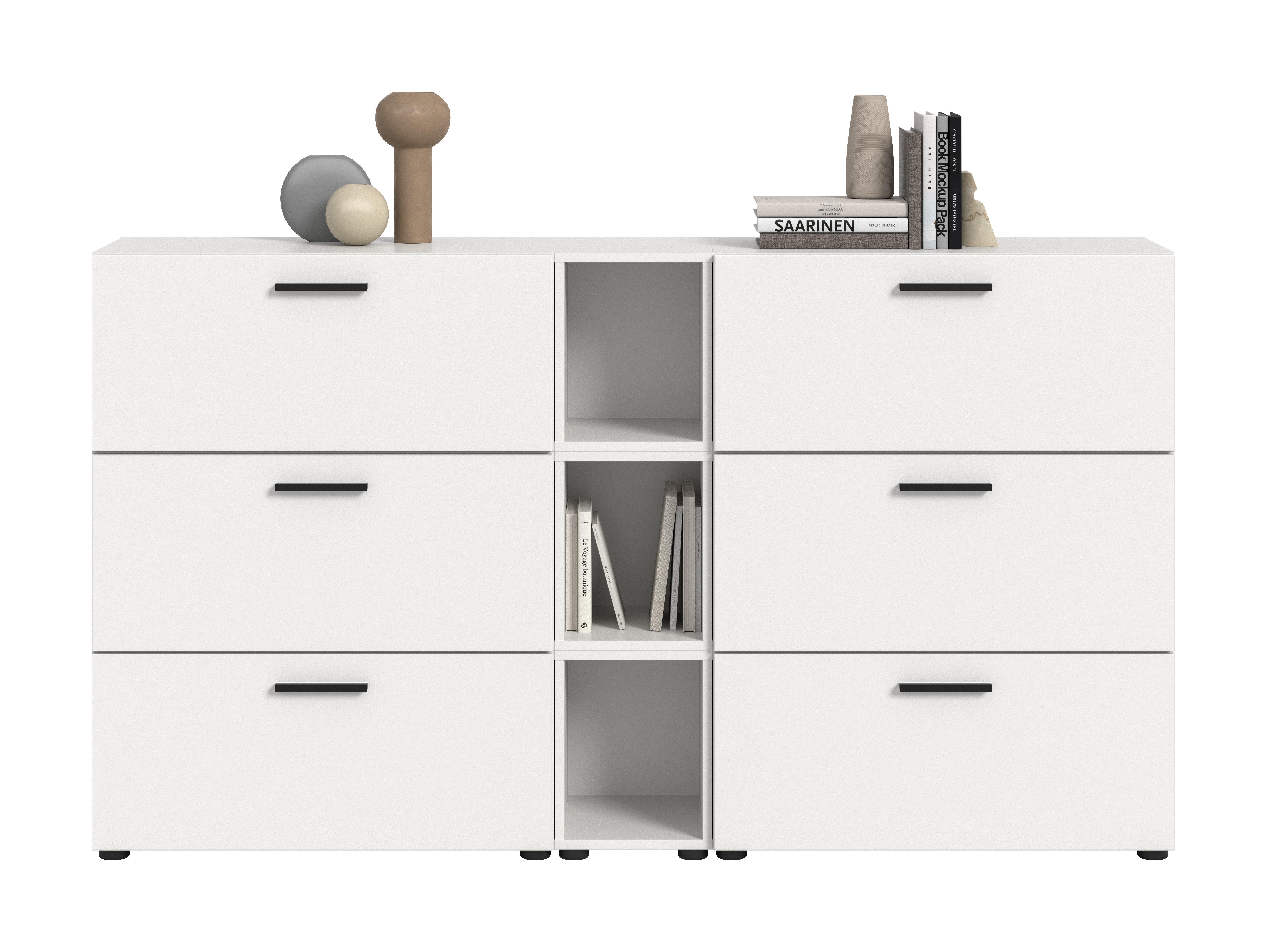 furnling Kommode Onea (9 St), 3 offene Fächer, 6 Klappen, Breite 176 cm, weiß