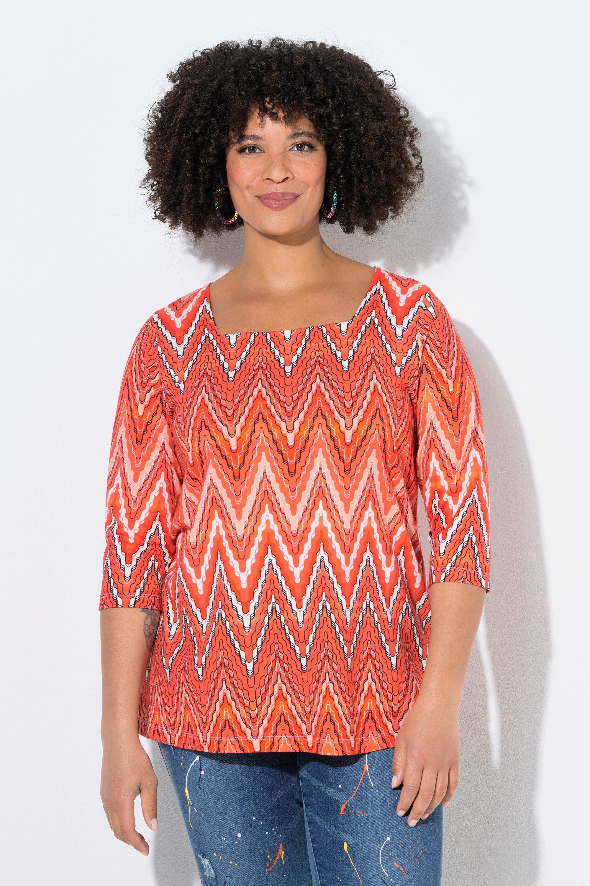 Angel of Style T-Shirt T-Shirt A-Linie Zackenmuster Carree-Ausschnitt günstig online kaufen