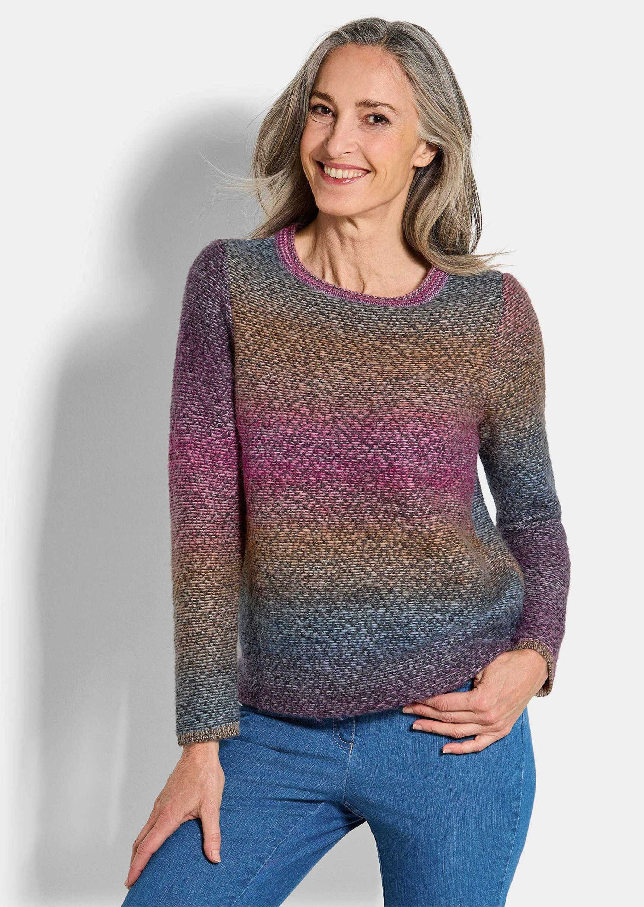 GOLDNER Strickpullover Langarm Pullover mit U-Boot-Ausschnitt Multicolor-Design mit Rollkante und Rippenbündchen, U-Boot-Ausschnitt