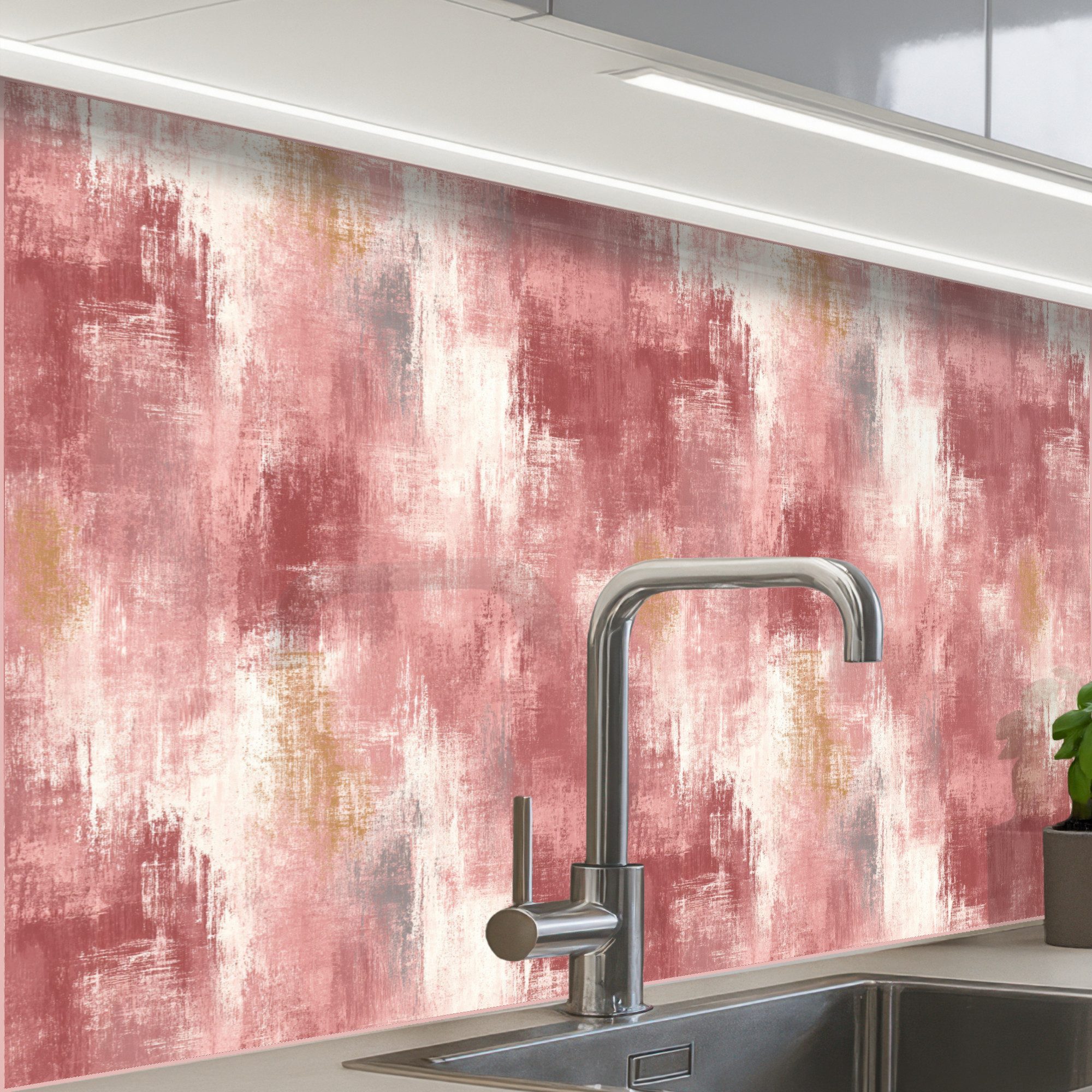 KitchenYeah Küchenrückwand Muster selbstklebend (keine Folie) Bürstenstreifen - Verwittert - Rosa, (1-tlg), Spritzschutz, Küche, Rückwand, Küchenwand, Küchenfront, 30x20 cm