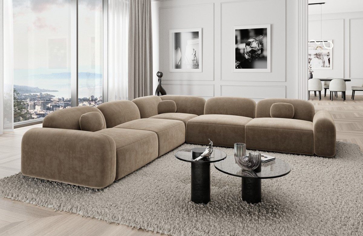 Sofa Dreams Ecksofa Stoff Eckcouch, Braun, Bezug Samtstoff