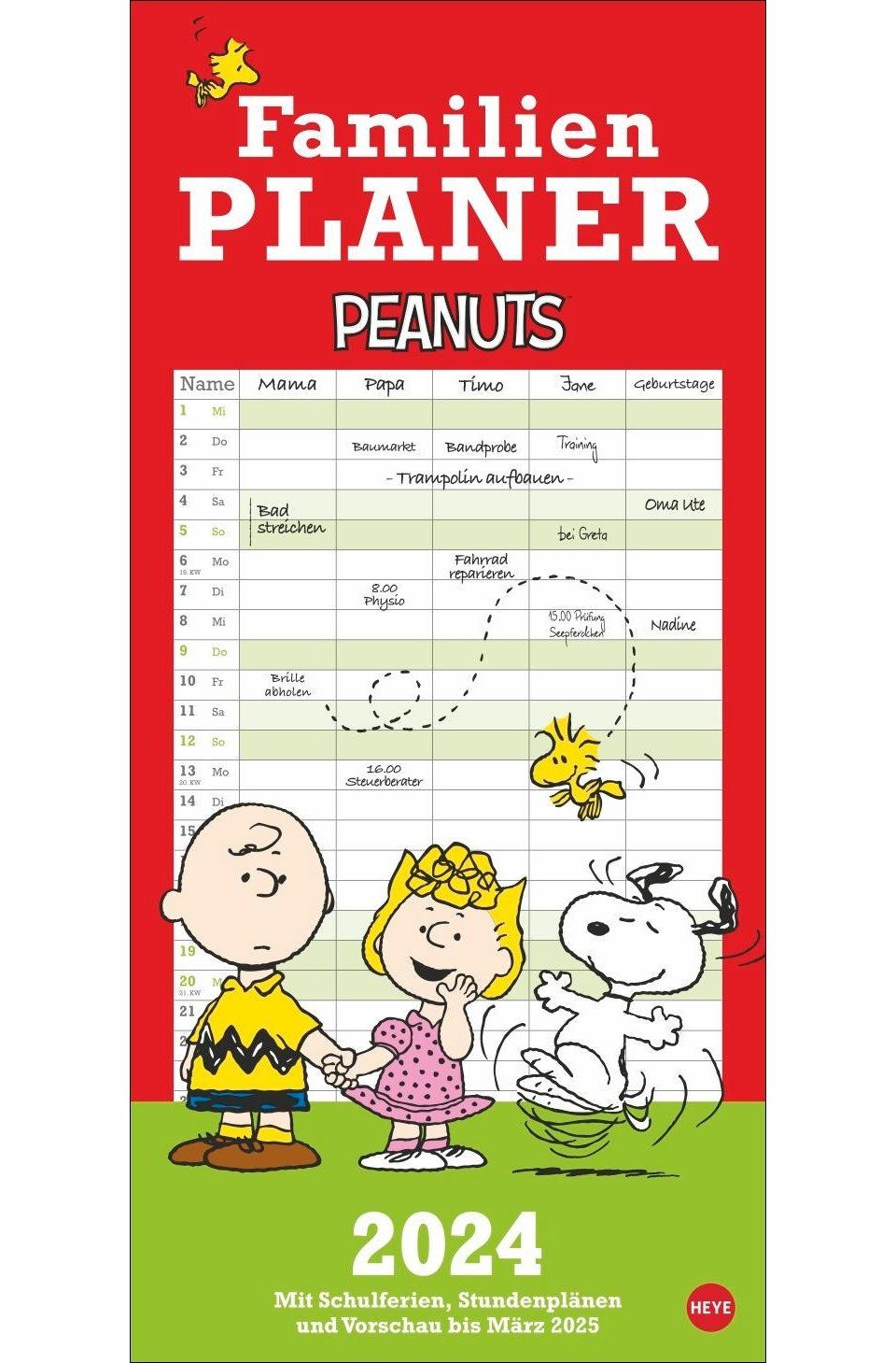 Athesia Kalenderverlag Wandkalender Peanuts Familienplaner 2024. Kalender  für Familien mit 5 Spalten. H...
