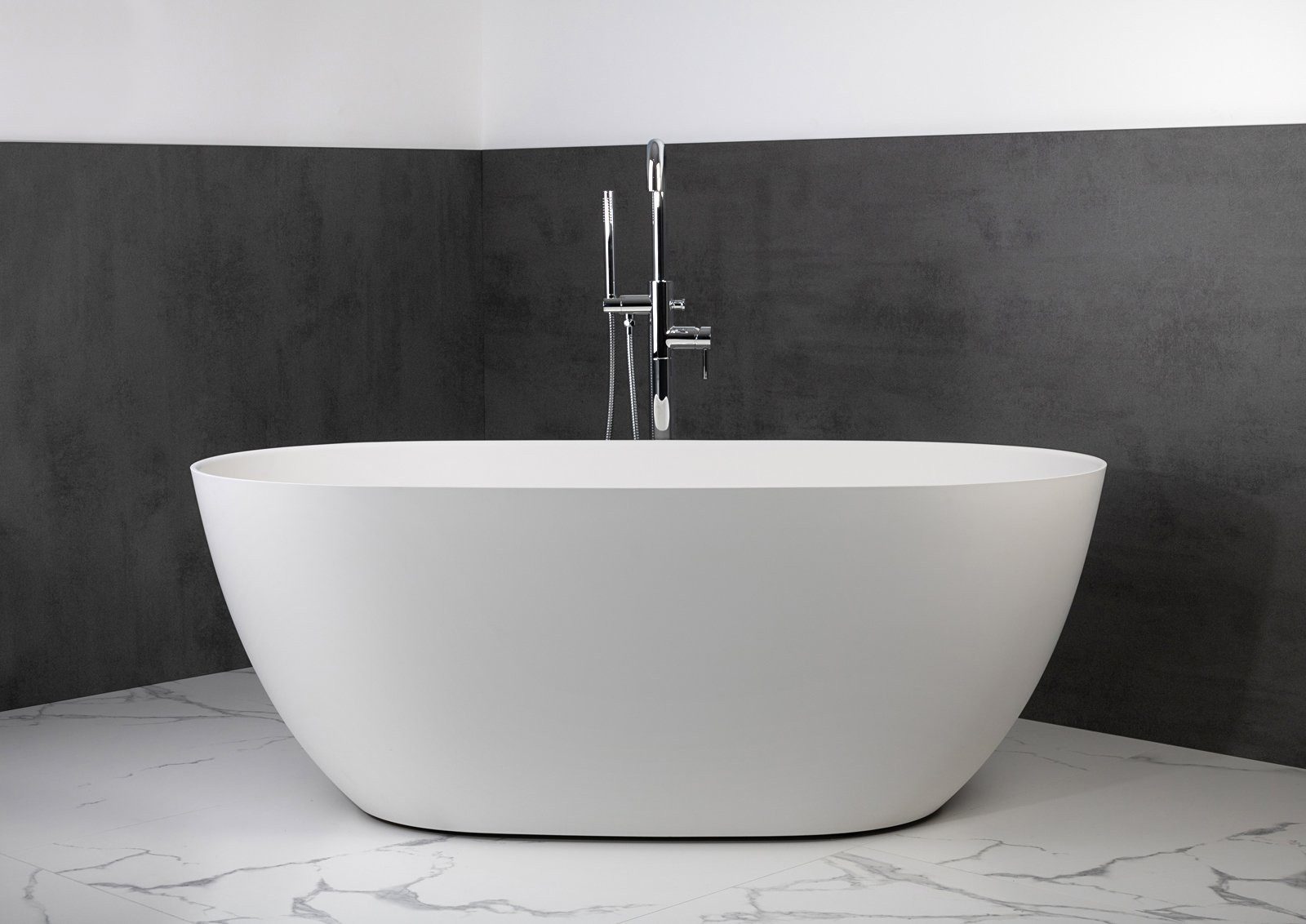 Intarbad Badewanne Freistehende Badewanne aus Mineralguss 160x74x60 cm in Weiß Glanz oder