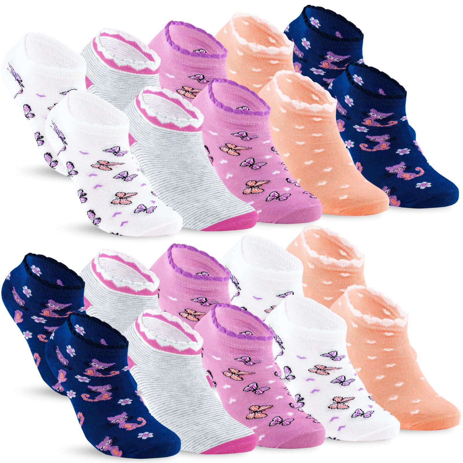 sockenkauf24 Sneakersocken 10 Paar Kinder Sneaker Socken Jungen & Mädchen Baumwolle Kindersocken (56269, 31-34) WP
