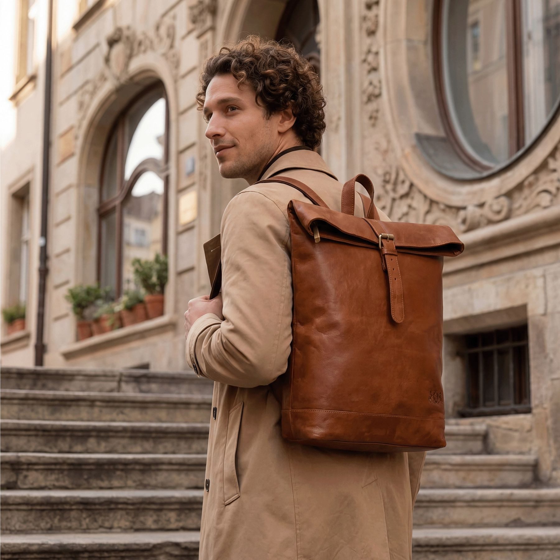 SID & VAIN Rucksack echt Leder Rucksack 15 Zoll Laptop Fach braun-cognac unisex, Cityrucksack 15,4 Zoll echt Leder Unisex, Rucksack vintage-braun