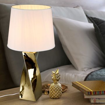etc-shop LED Tischleuchte, Leuchtmittel inklusive, Warmweiß, Schreib Tisch Lampe Keramik Dielen Lese Leuchte Gold Nacht-Licht im