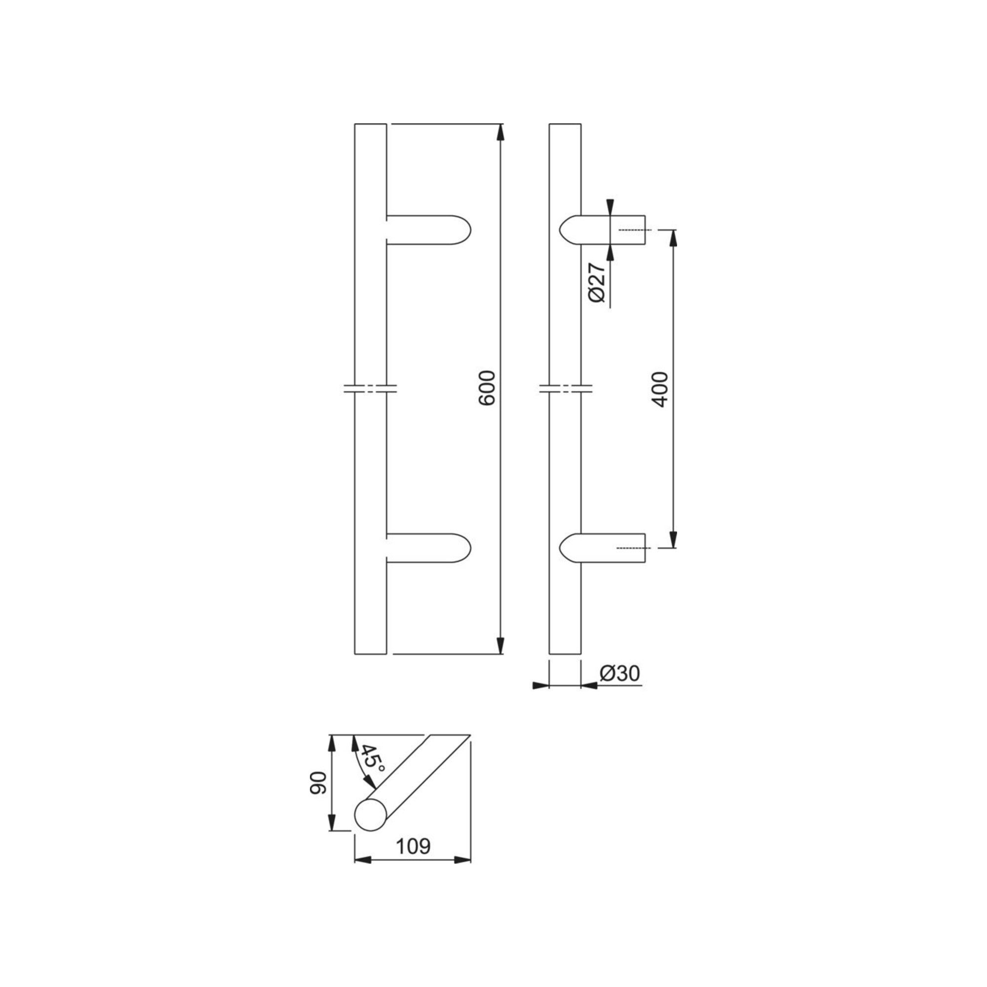 HOPPE Möbelgriff HOPPE HT-Stoßgriff E5012,gerade L600, Durchmesser 30 Edelstahl matt