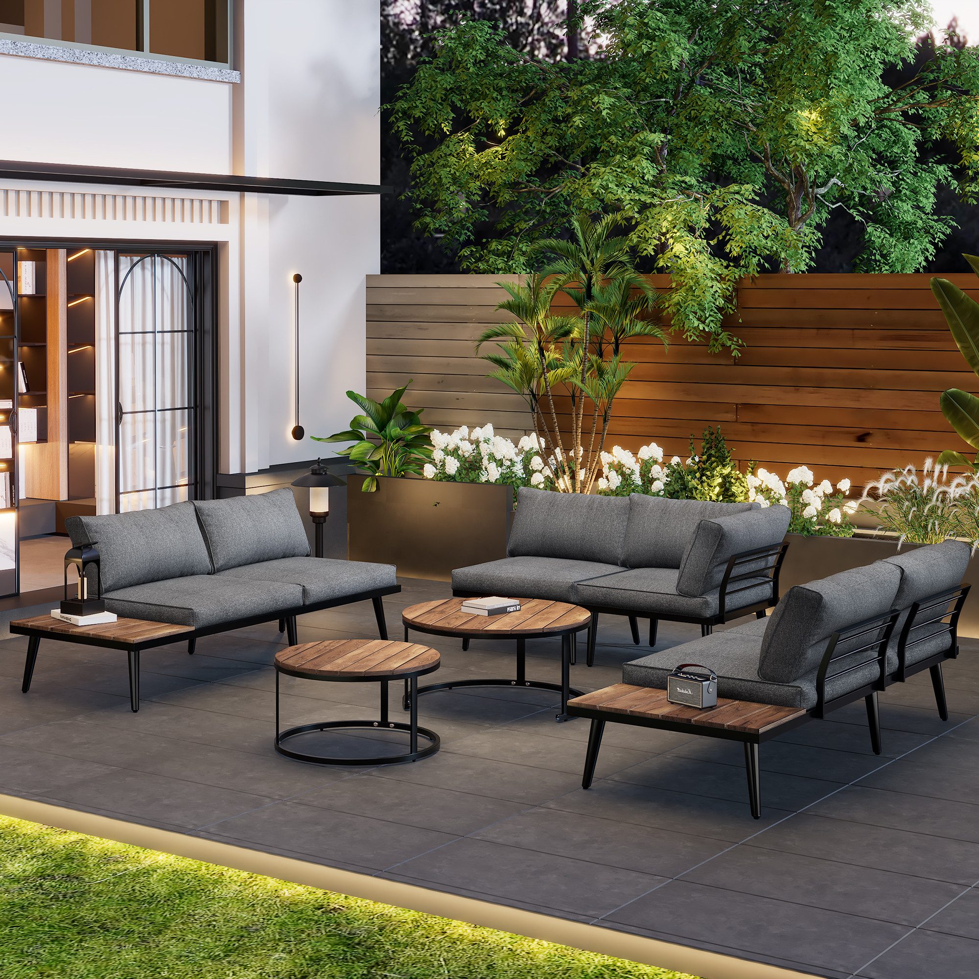 MC Star Gartenlounge-Set Gartenlounge-Set für 5-6 Personen, Gartenmöbel, Essgruppe, (für Terrasse Balkon Garten Indoor Outdoor, Rahmen aus verzinktem Eisen, Essgruppe 6-tlg, (2x2er-Sofa, 2xEinzelsessel, 2xTisch)