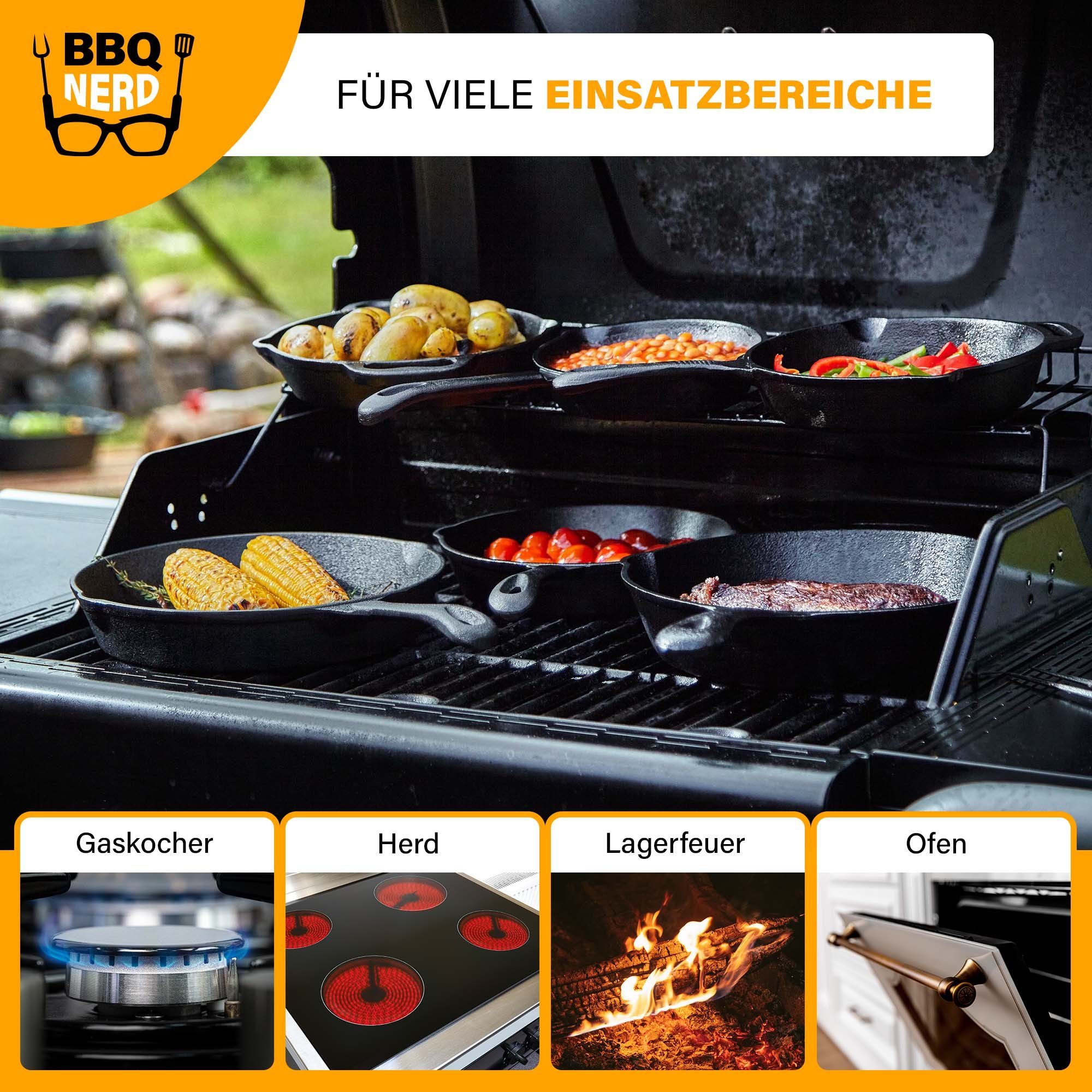 Nerd Ausgießer  Gusseisenpfanne Grillpfanne und Gusseisen, BBQ Grillpfanne, Griff , mit