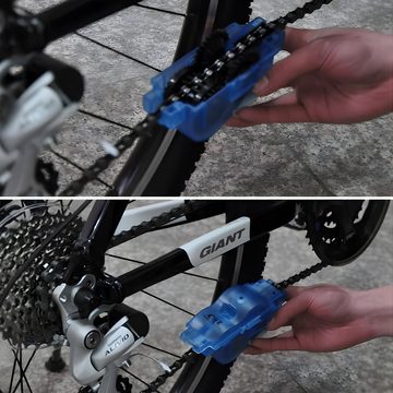 Retoo Fahrradketten Fahrrad Kette Reiniger Werkzeug Wartung Pflege Fahrradkette (2x Einweghandschuhe Kettenreiniger, Reinigungsbürste Zahnbürste) Für jeden Kettentyp Das Spezialreinigungsmittel Einfache Kettenwartung