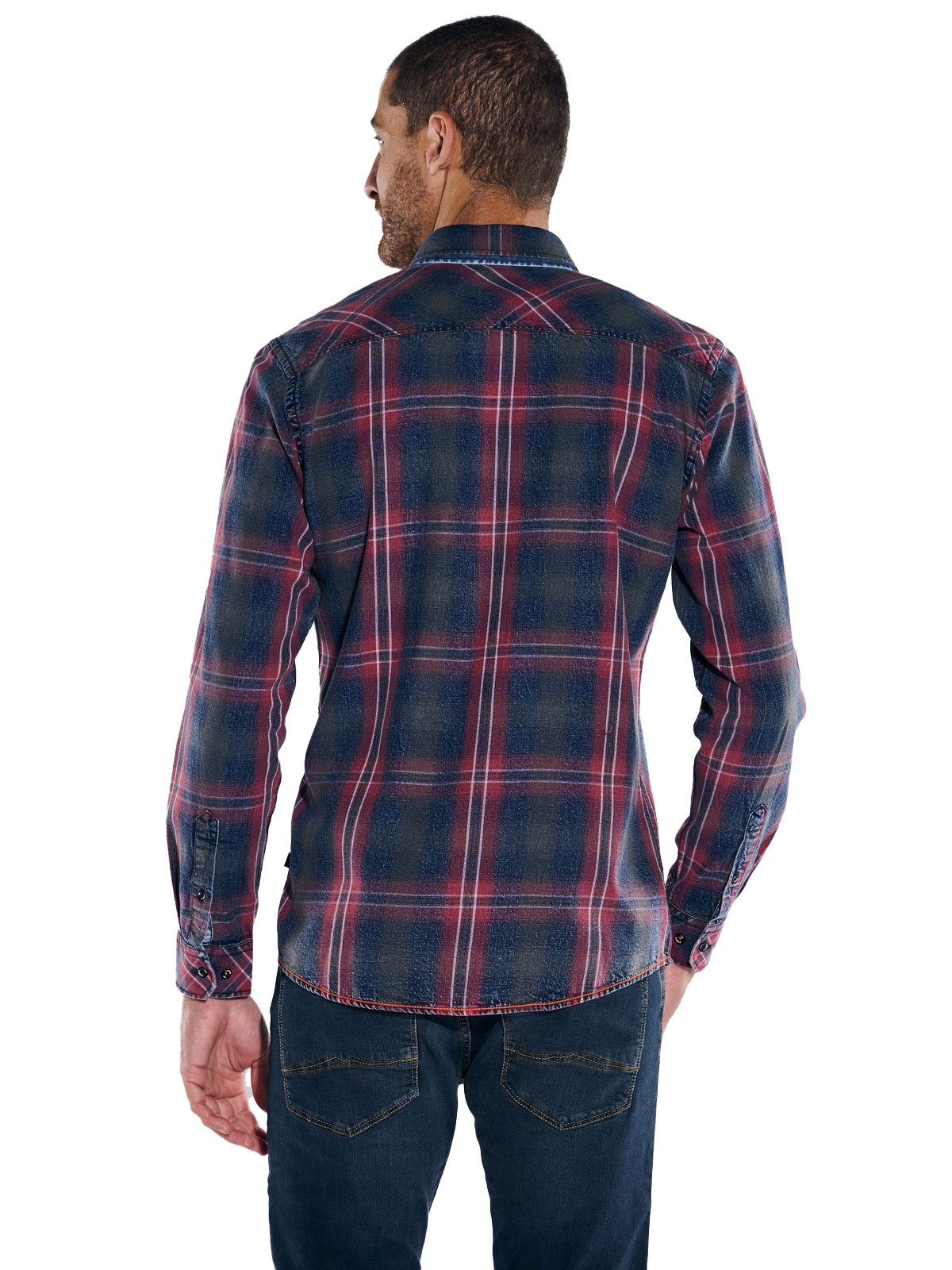 Engbers Langarmhemd Herren Langarm-Hemd kariert, Rostorange günstig online kaufen