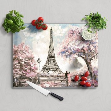 DEQORI Schneidebrett 'Eiffelturm im Frühling', Glas, Platte Frühstücksbrett Schneideplatte