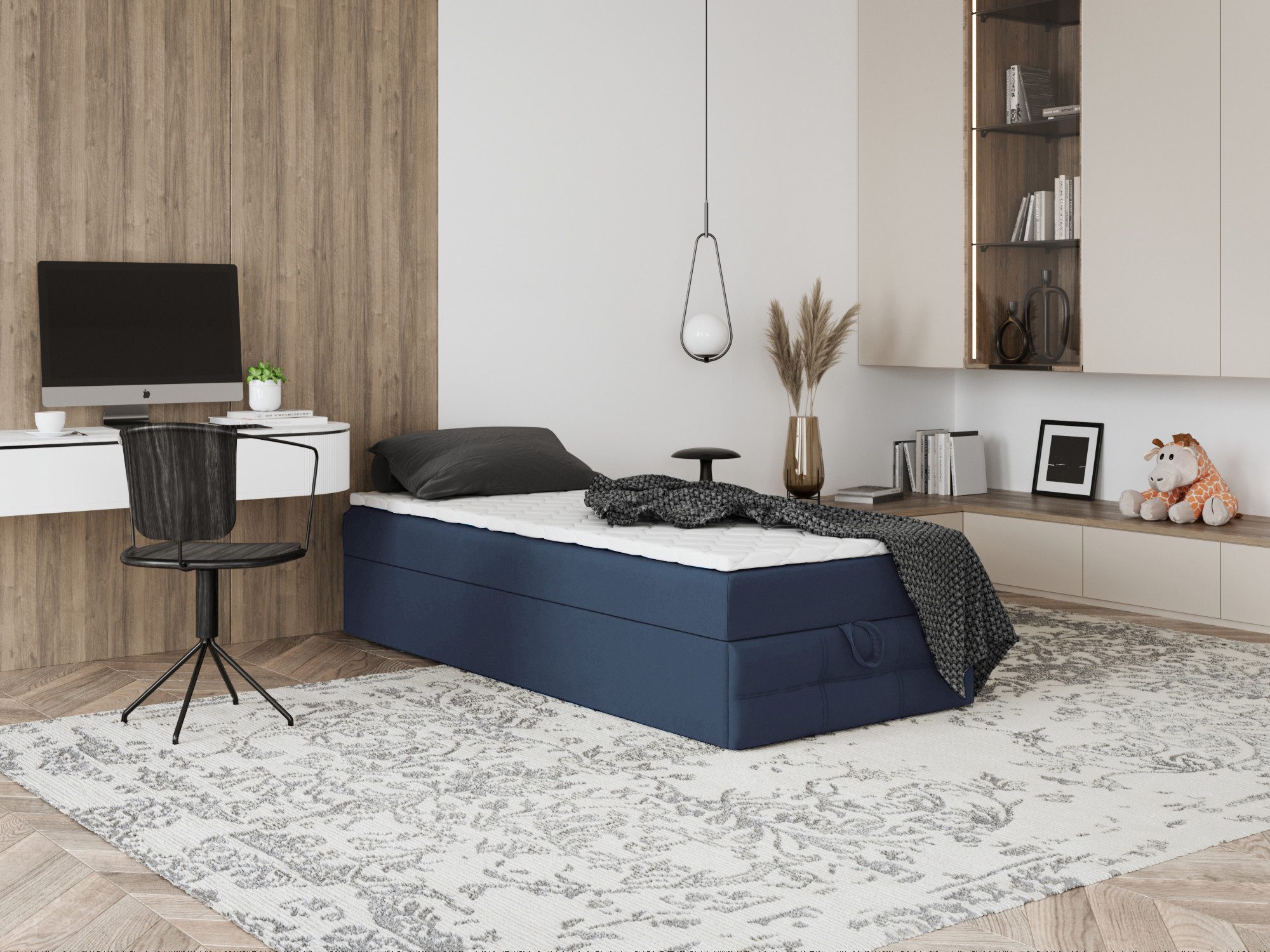 Godre Boxspringbett mit Bettkasten EWORA MINI 4 90x200 cm - Taschenfederkern Matratze (Bett + Matratze), Bett mit einem Kasten