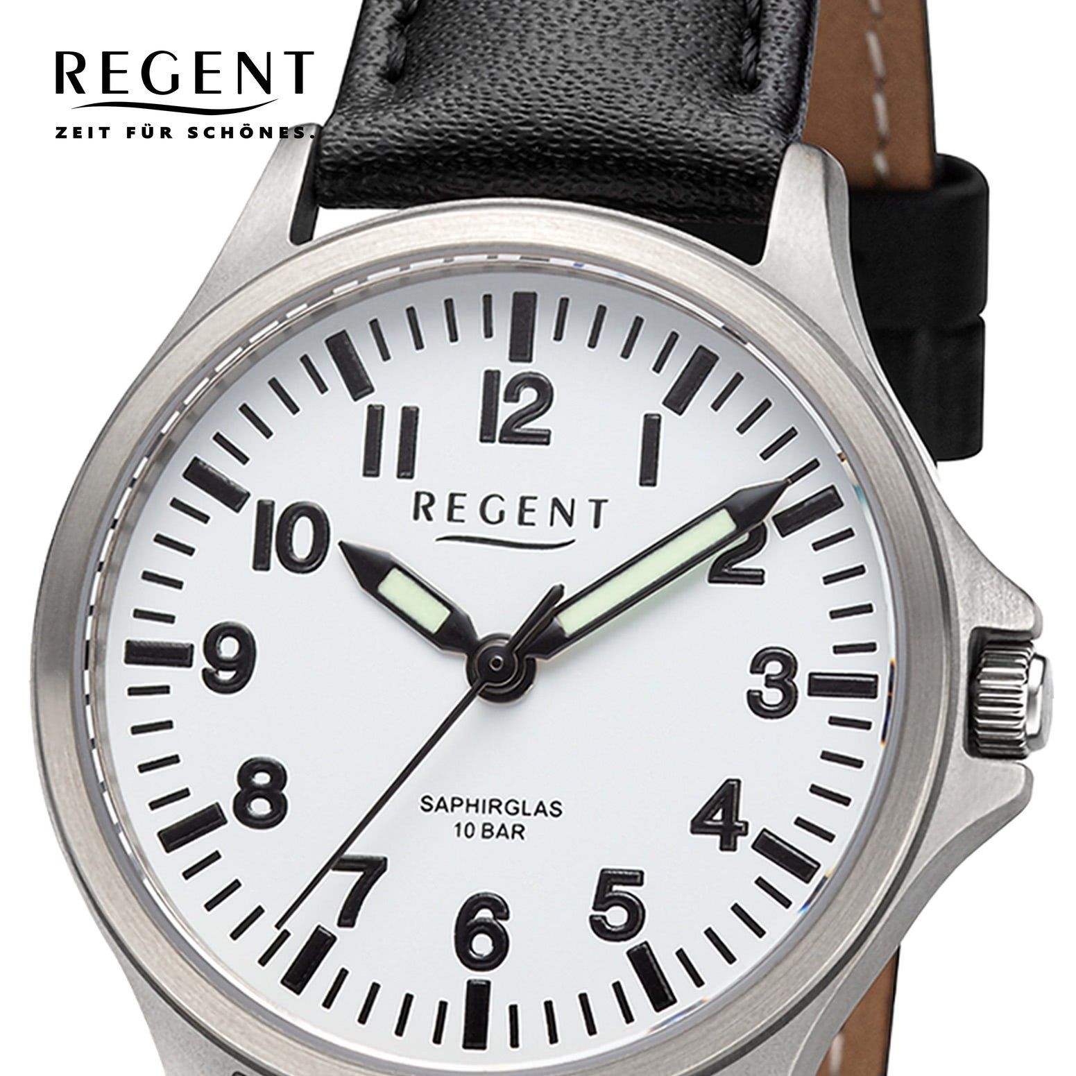 Regent rund, Armbanduhr Damen groß Analog, Lederarmband extra (ca. 32mm), Armbanduhr Regent Quarzuhr Damen
