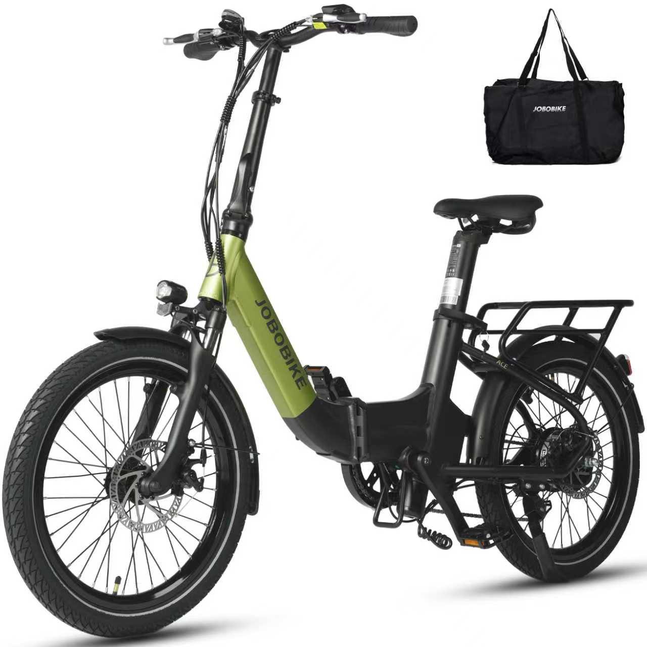 JOBOBIKE E-Bike Klapprad 20 Zoll Faltrad, Ace/ACE Pro Cityrad, 360Wh Sitzrohrakku, max.100km, 7 Gang Shimano, Kettenschaltung, Heckmotor, 360 Wh, (nur 22 kg, mit Bluetooth), mit Tasche, Elektrofahrrad für Damen und Herren, Scheibenbremsen