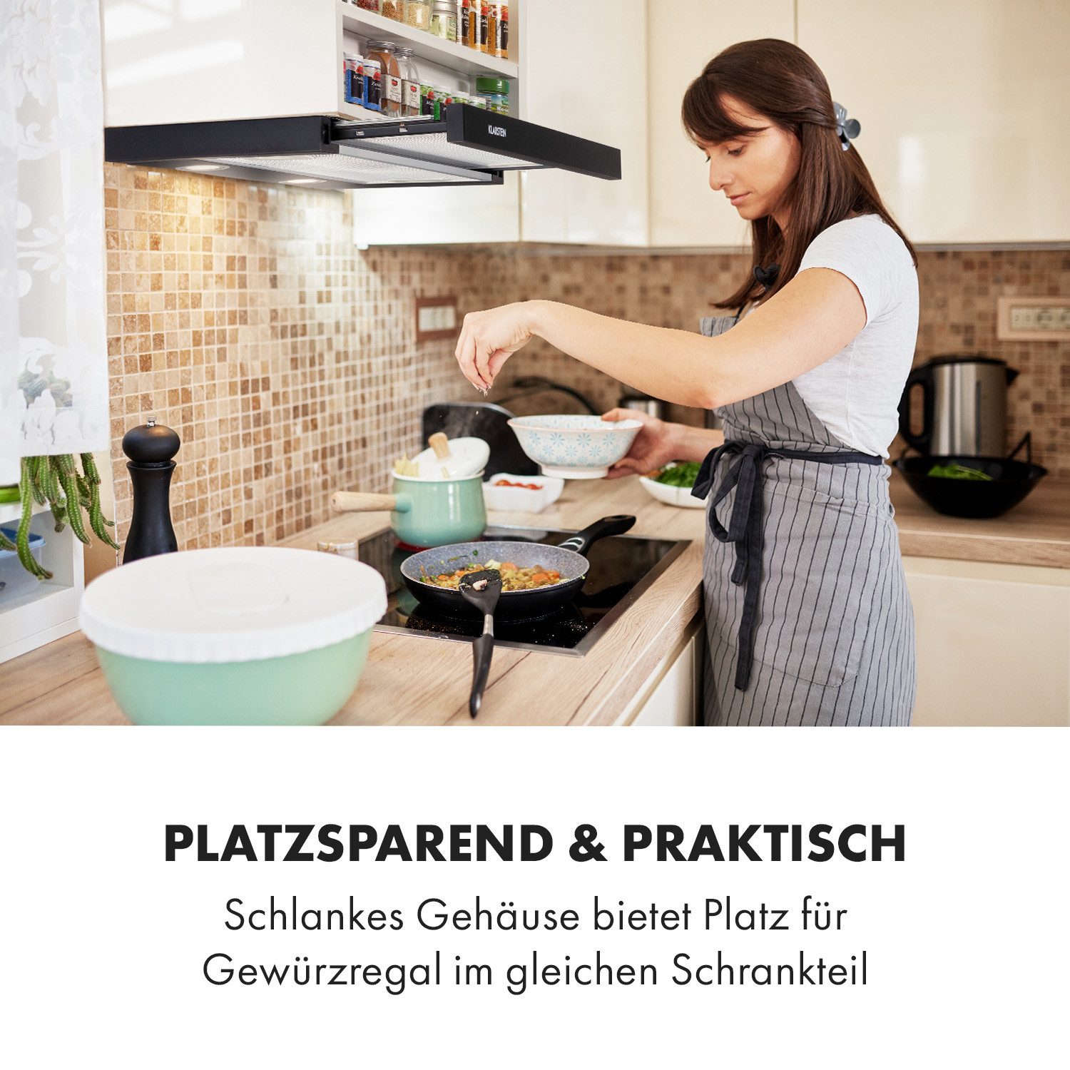 Klarstein Deckenhaube Mariana 60 Mariana 60, Flachschirmhaube 500 m³/h Abluft LED