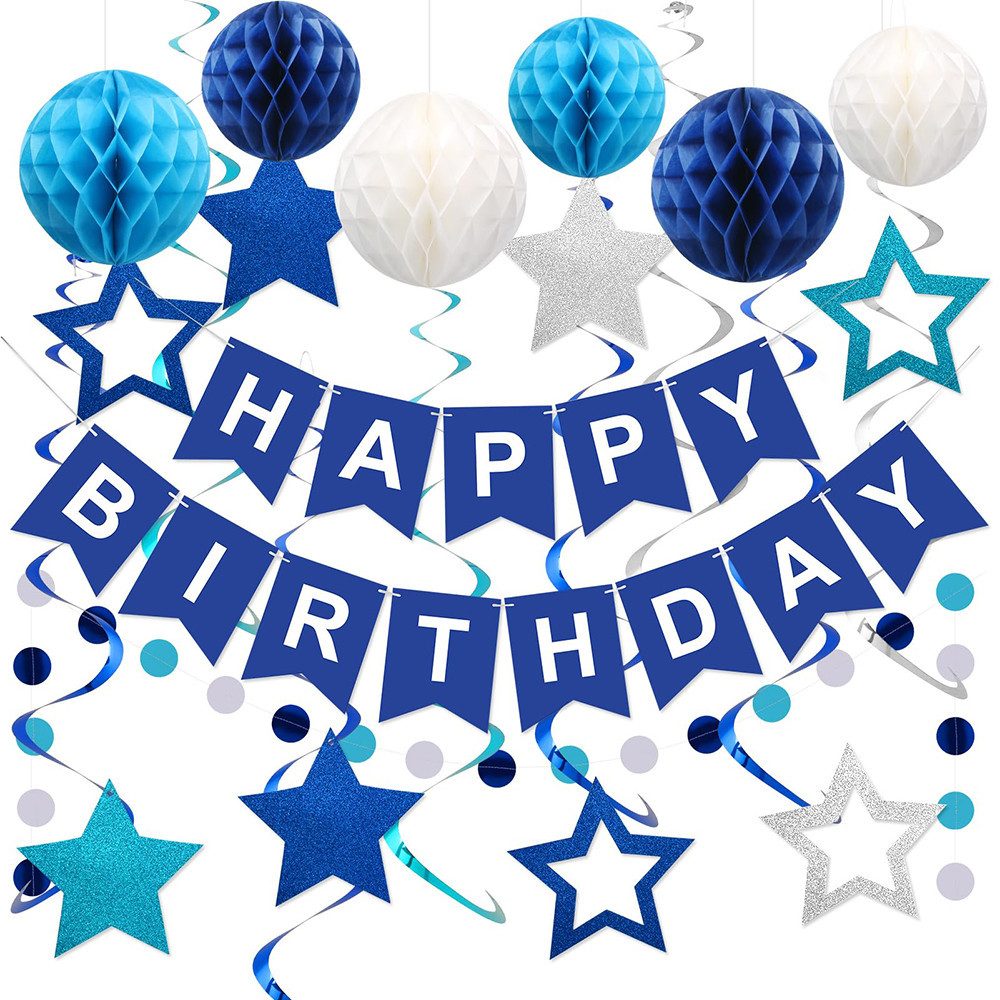 CLTYQ Dekohänger Geburtstagsdeko, Happy Birthday Banner, Party Dekoration (16 St), Happy Birthday Girlande, Wabenbälle,für Geburtstags Party deko