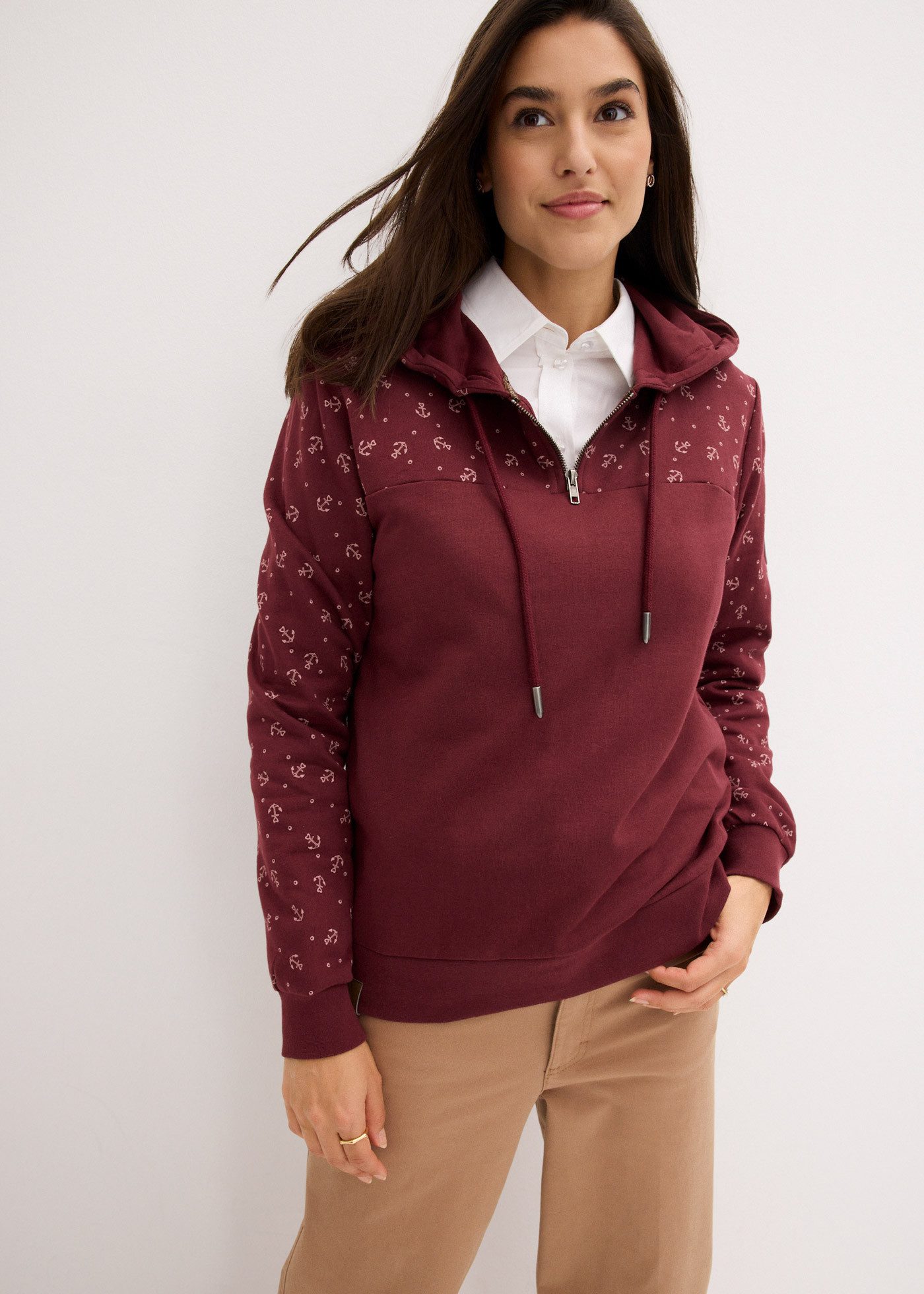 bonprix Hoodie mit maritimem Muster, Anker-Motiven