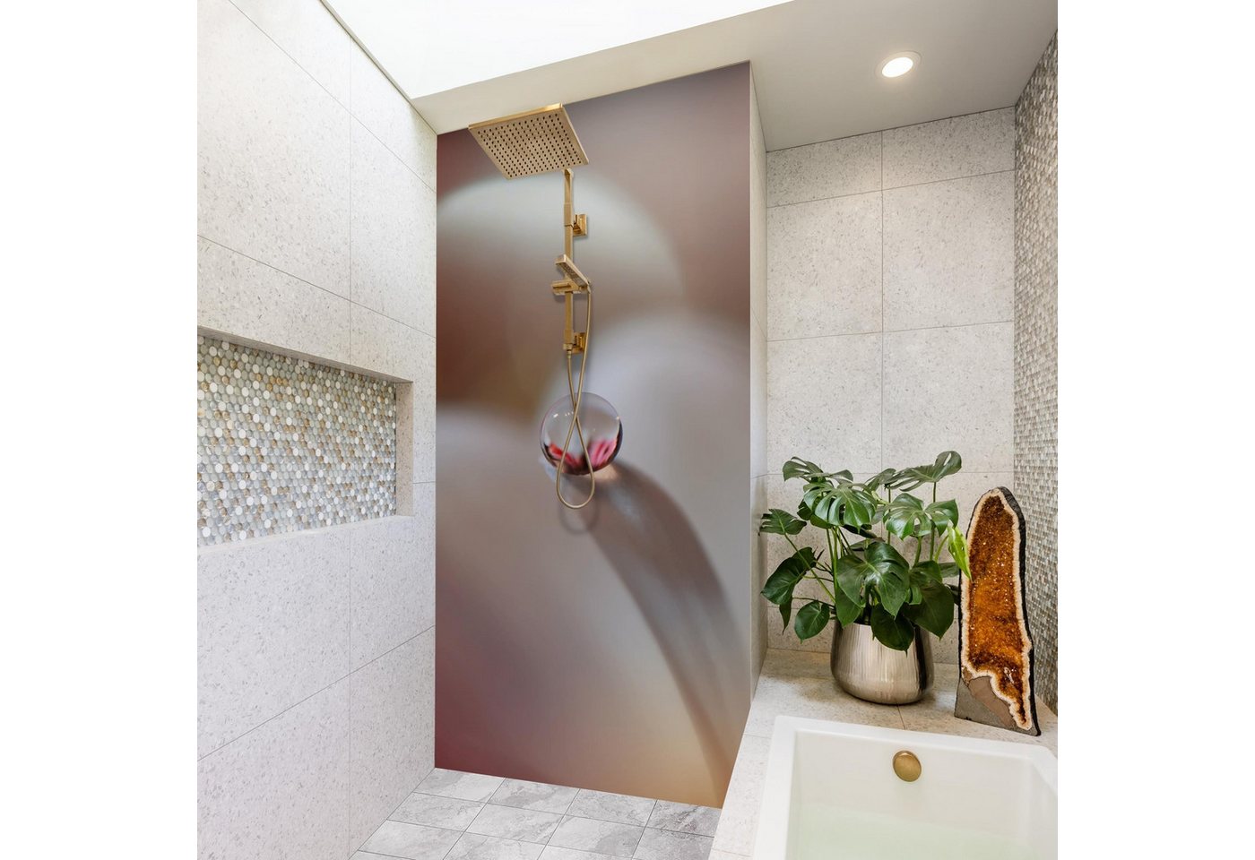 Thumbnail - Bilderdepot24 Badrückwand Blumen rosa Duschrückwand ohne Bohren Dusche Landhaus, (Hartfolie matt » Selbstklebend PREMIUM...