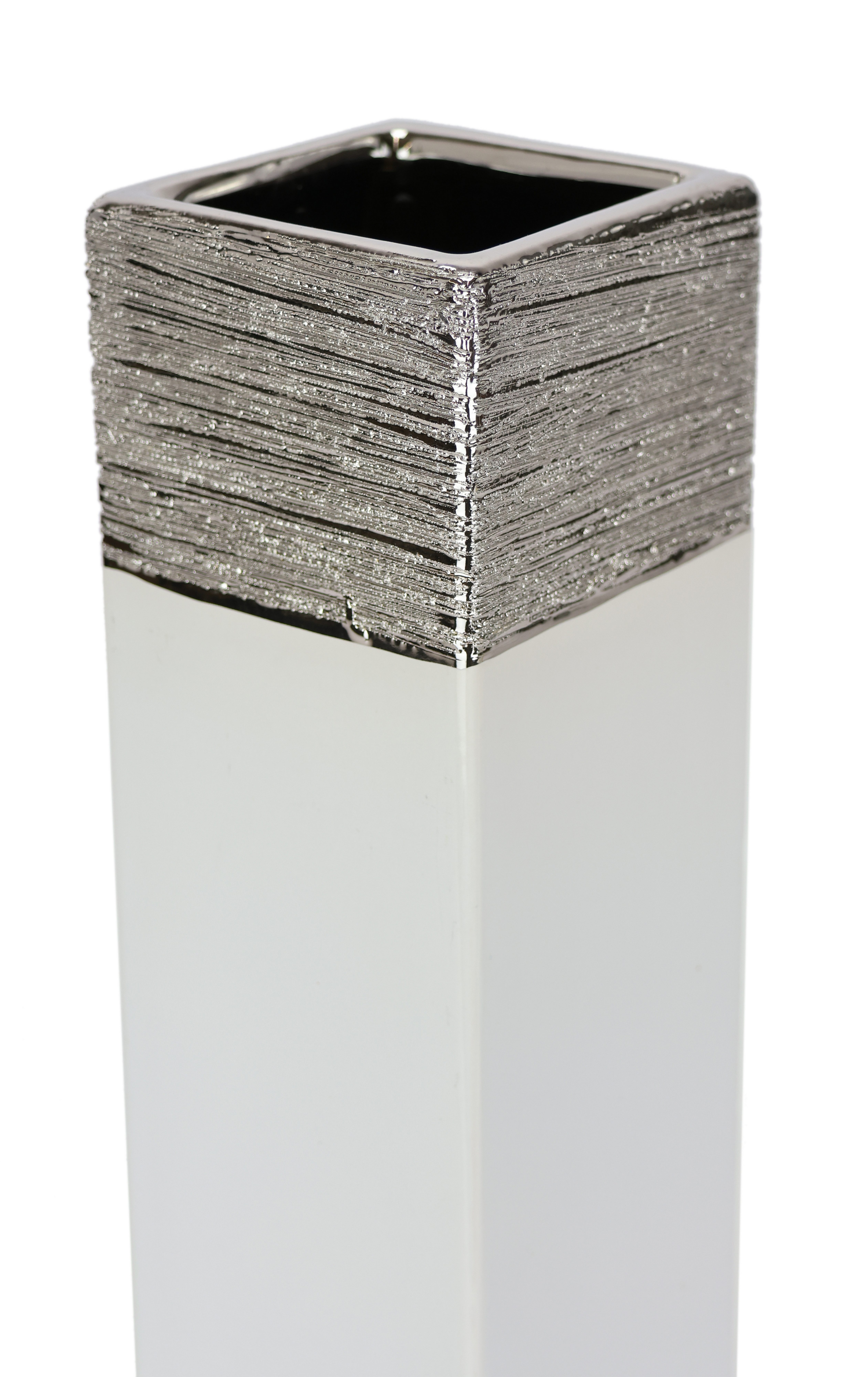 I.GE.A. Dekovase Blumenvase (1 St), Dekovase Zylindervase silber weiß glänzend Blumenvase Modern Tischvase