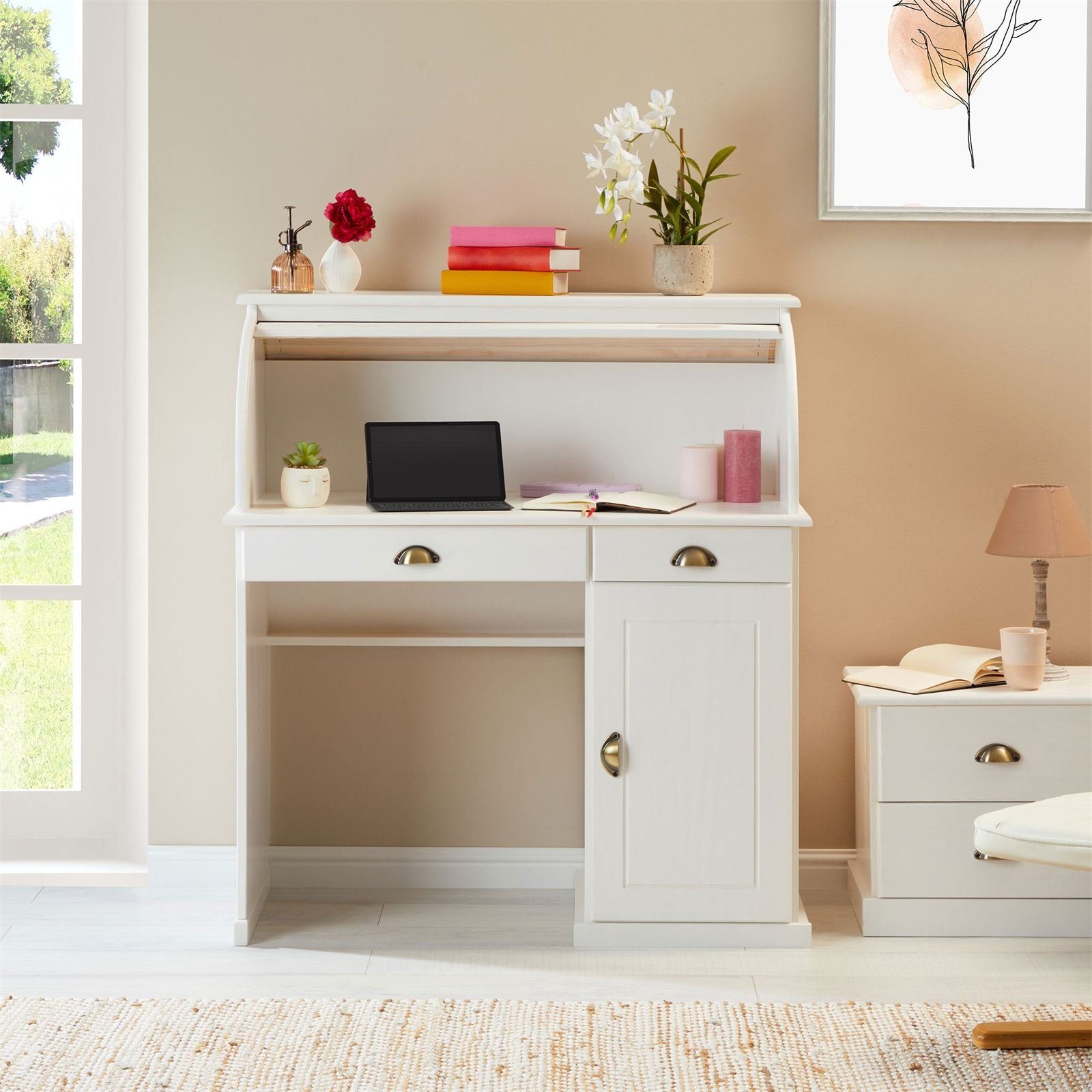 IDIMEX Sekretär TOM, Sekretär PC Tisch 2 Schubladen Kiefer 1 Tür Rollladen günstig online kaufen