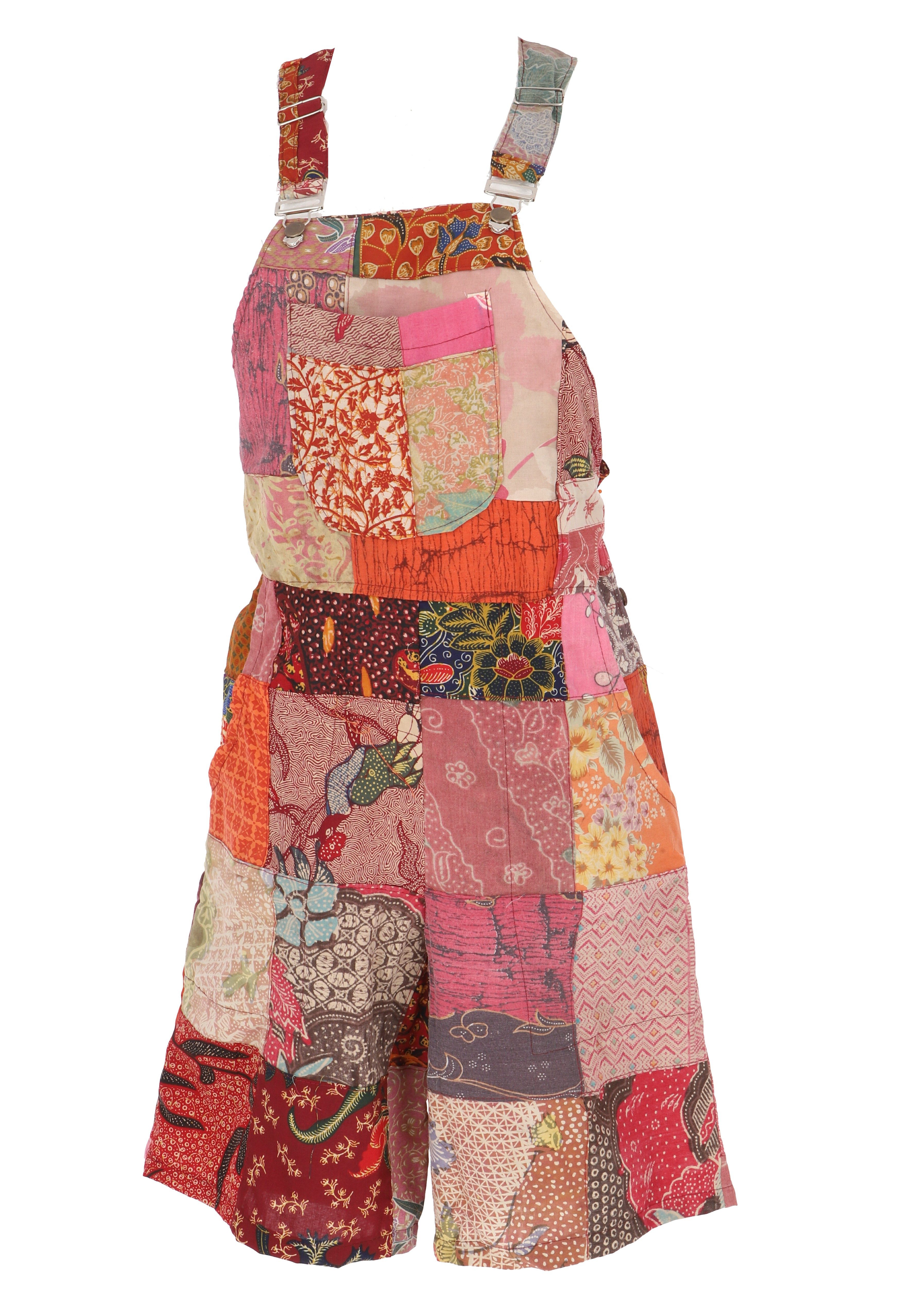 Guru-Shop Hose & Shorts Goa Shorts, kurze Patchwork Latzhose, upcycling.. alternative Bekleidung