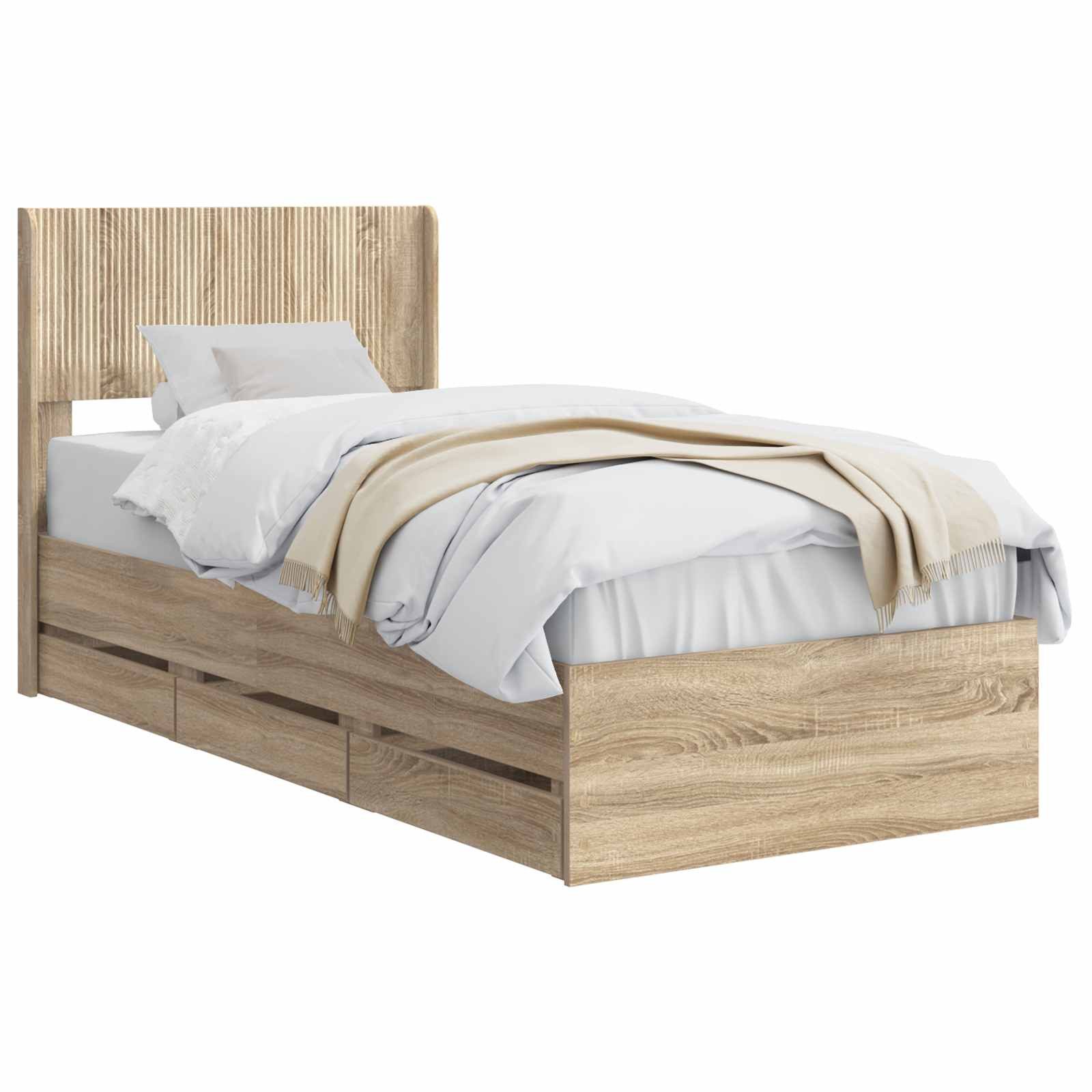 Bett Bettgestell mit Stauraum und Kopfteil Sonoma-Eiche 90 x 200 cm