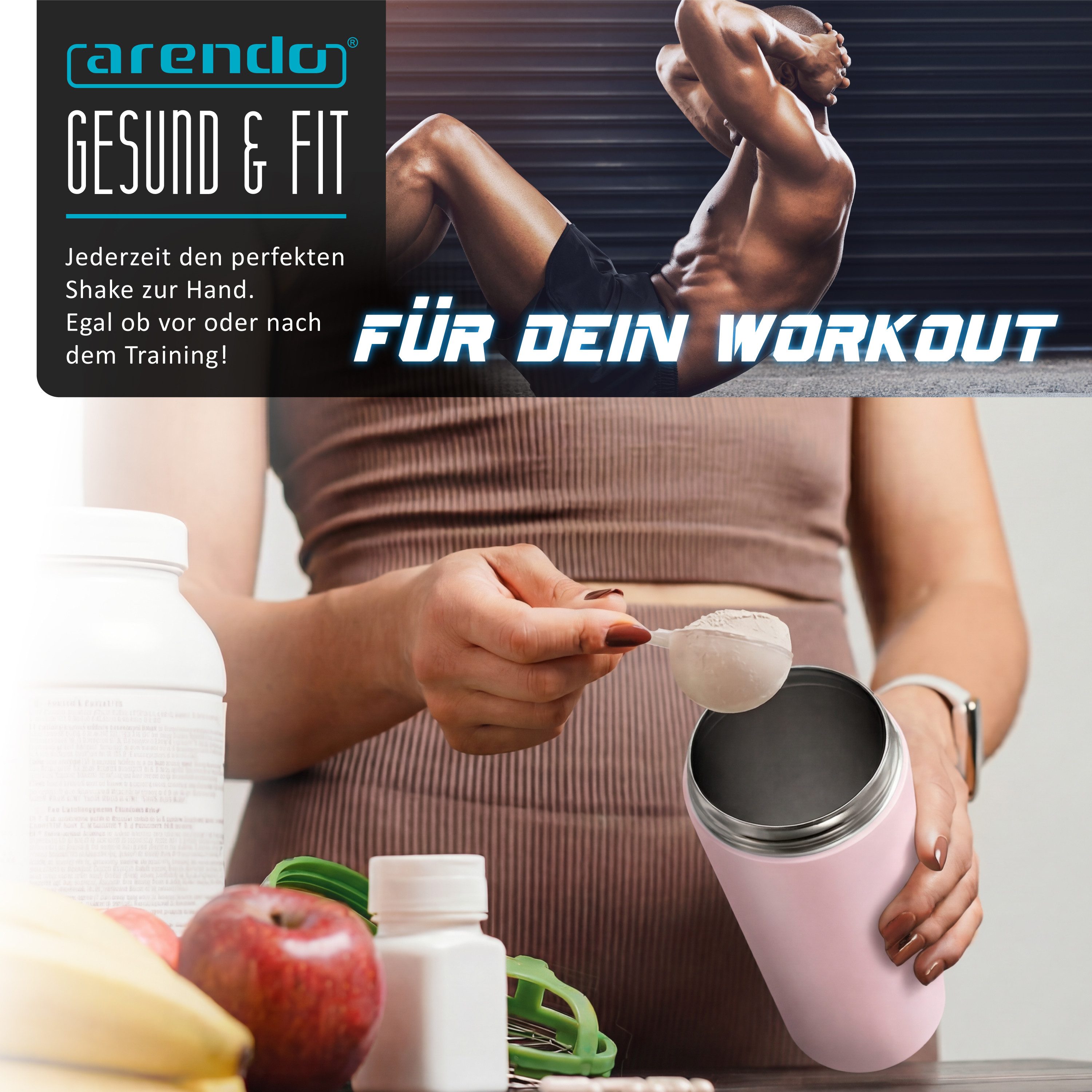 Arendo Protein Shaker Edelstahl Eiweißshaker 750 ml, verschließbar, bruchfest, BPA-frei, Edelstahl, (1-tlg), auslaufsicher, spülmaschinengeeignet, mit Tragegrif – Bild 5 von 5