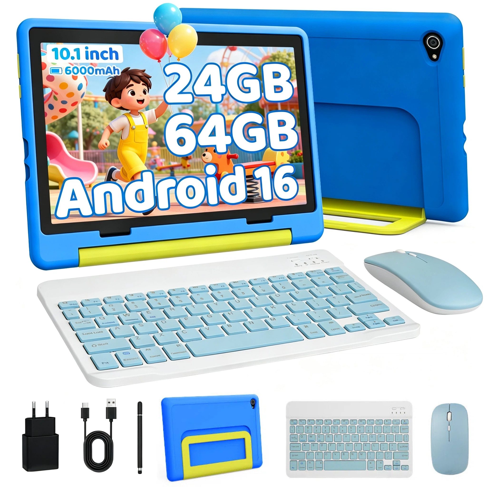 BUFO Kinder Lern-Tablet mit Elternkontrolle 10'' Android 16, 64GB Tablet (10", 64 GB, Android 16, Kids Bumper blau)