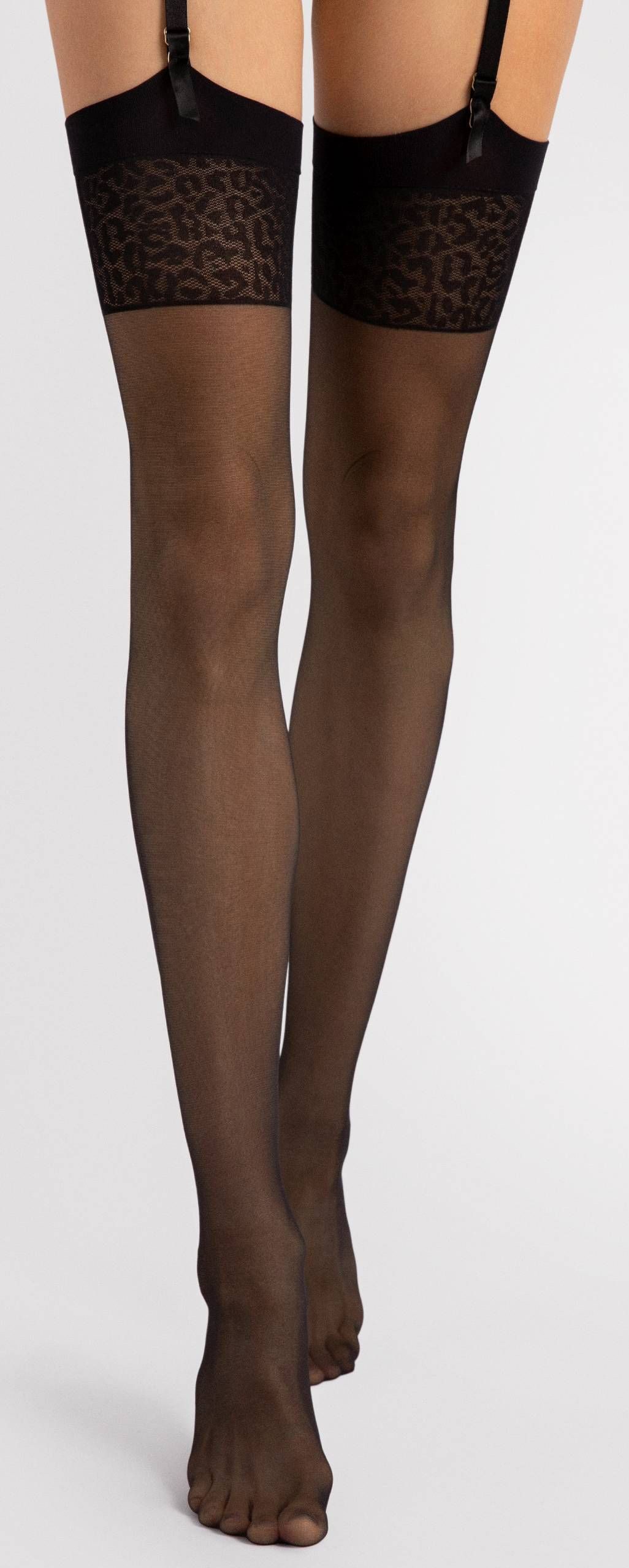 Fiore Strapsstrümpfe Sensual (Packung, 1 Paar) luxuriöse Strapsstümpfe mit Raubtiermuster am Strumpfband