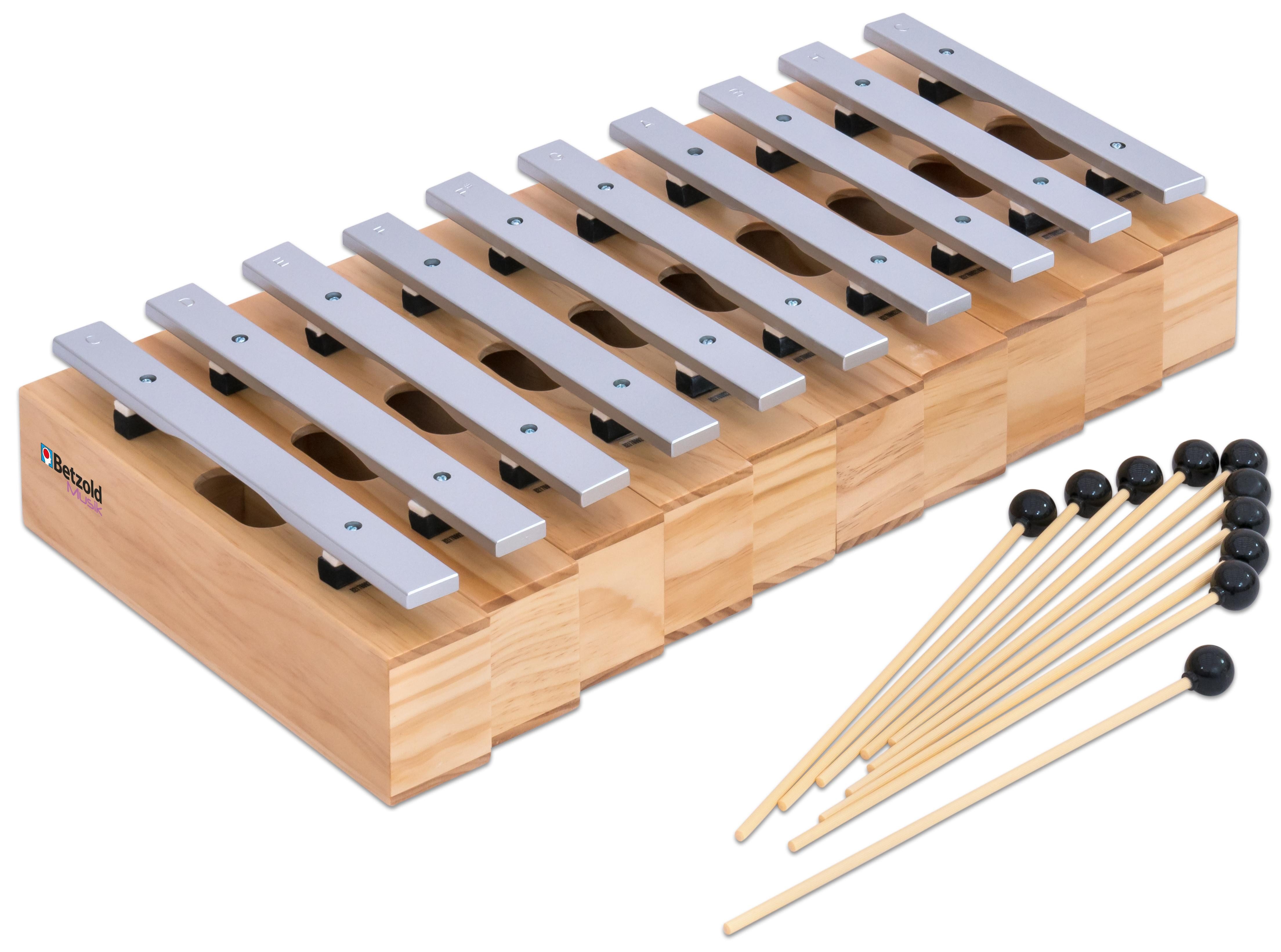 Betzold Klangröhren 10 Alt-Klangbausteine und 10 Schlägel, Leichtmetall