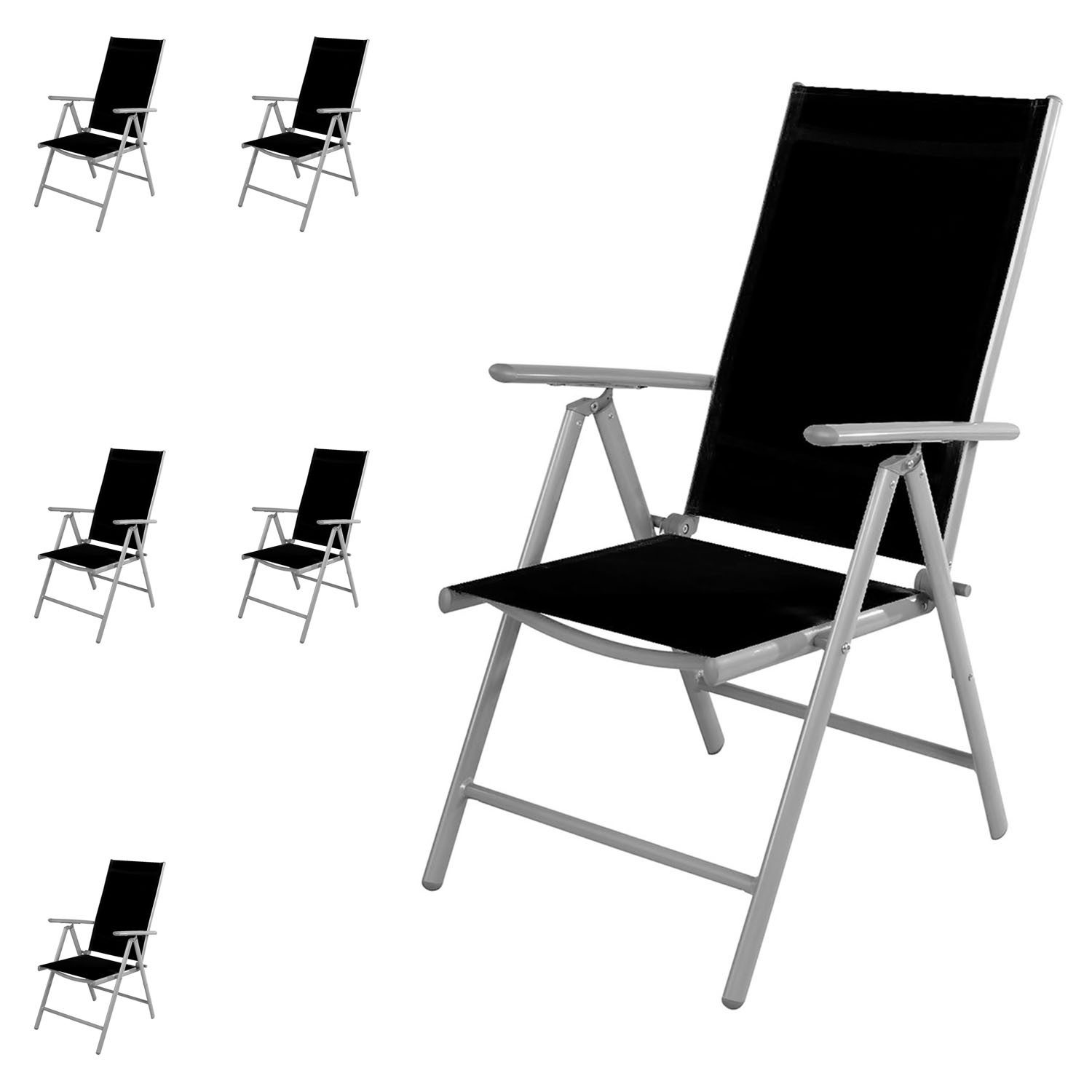 Mojawo Armlehnstuhl 6 Stück Garten Klappstuhl Aluminium - Textilen Silbergrau/Schwarz