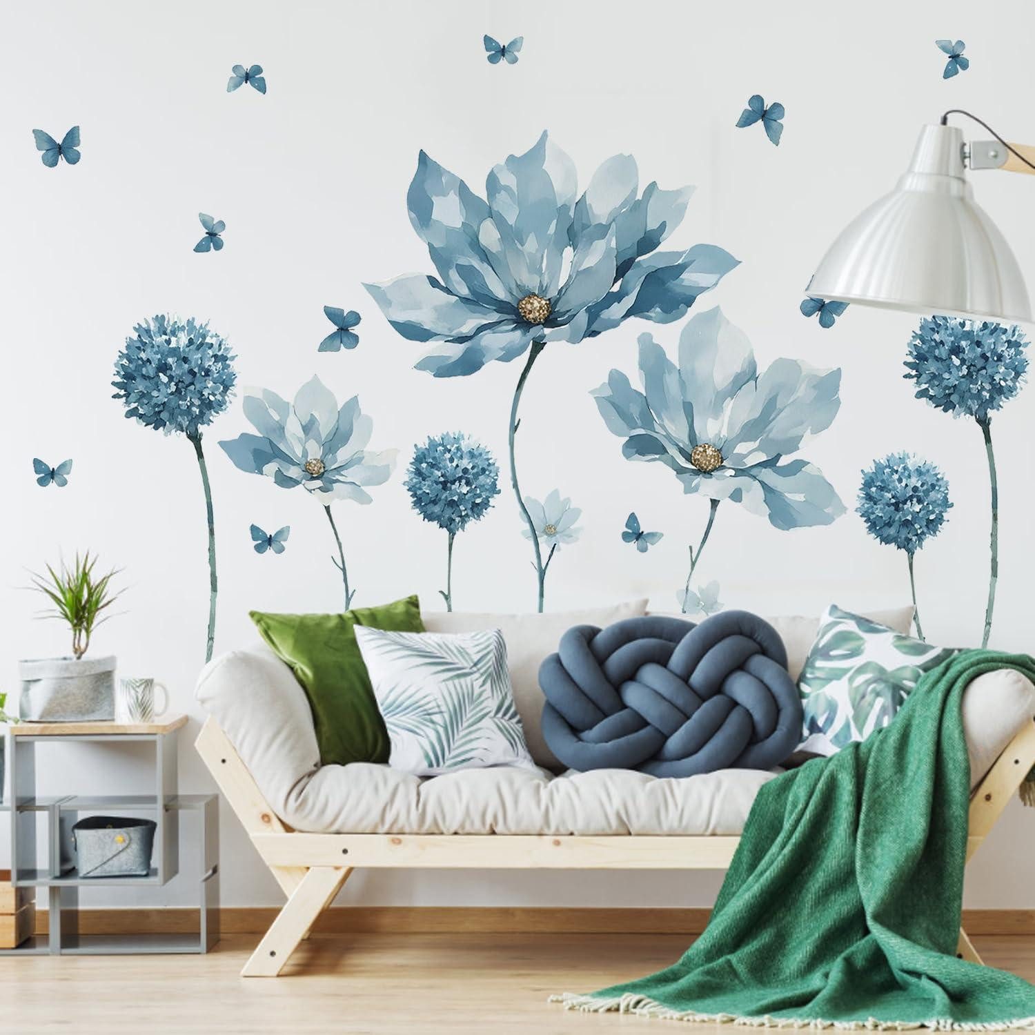 LuxusKollektion Wandtattoo Wandtattoo Blau Blumen Schmetterling Groß (2 St)