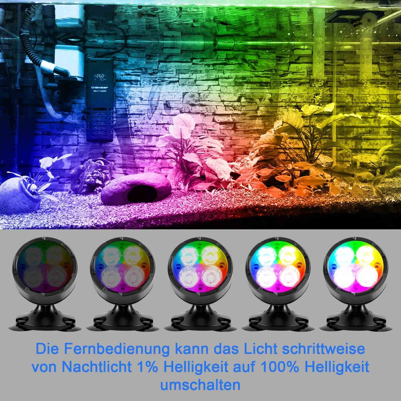 Sunicol Gartenstrahler Wasserdicht, dimmbar, Fernbedienung/App, für Aquarium Teich Garten, LEDs, RGB, 180° einstellbar
